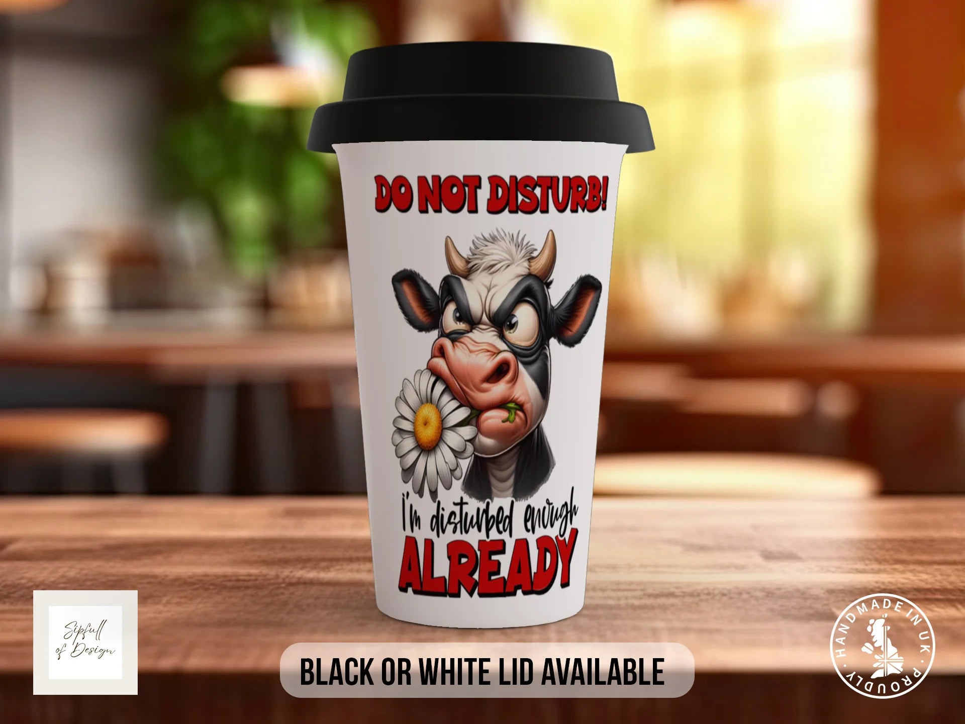 Do Not Disturb I'm Disturbed Enough Already Mug | Funny Grumpy Cow Gift Travel Mug