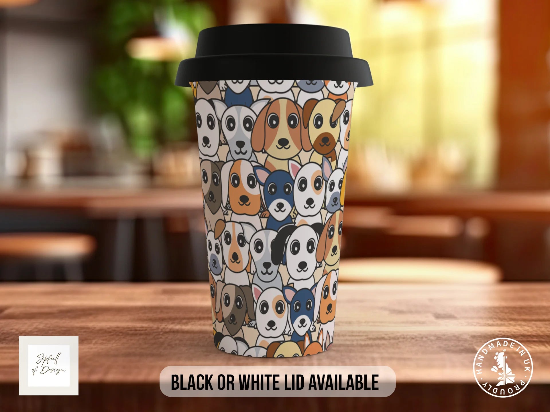 Dog Crowd Mug | Colourful Puppy Pattern | Dog Lover Gift Travel Mug