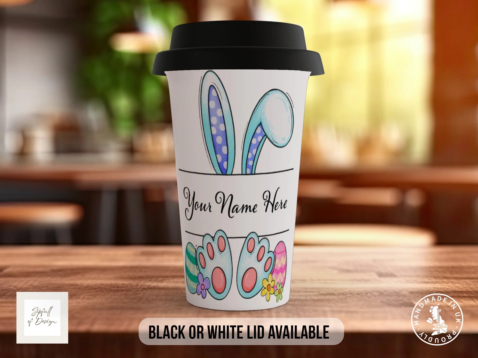 Personalised Easter Bunny Ears & Feet Mug | Teal Name Gift Travel Mug