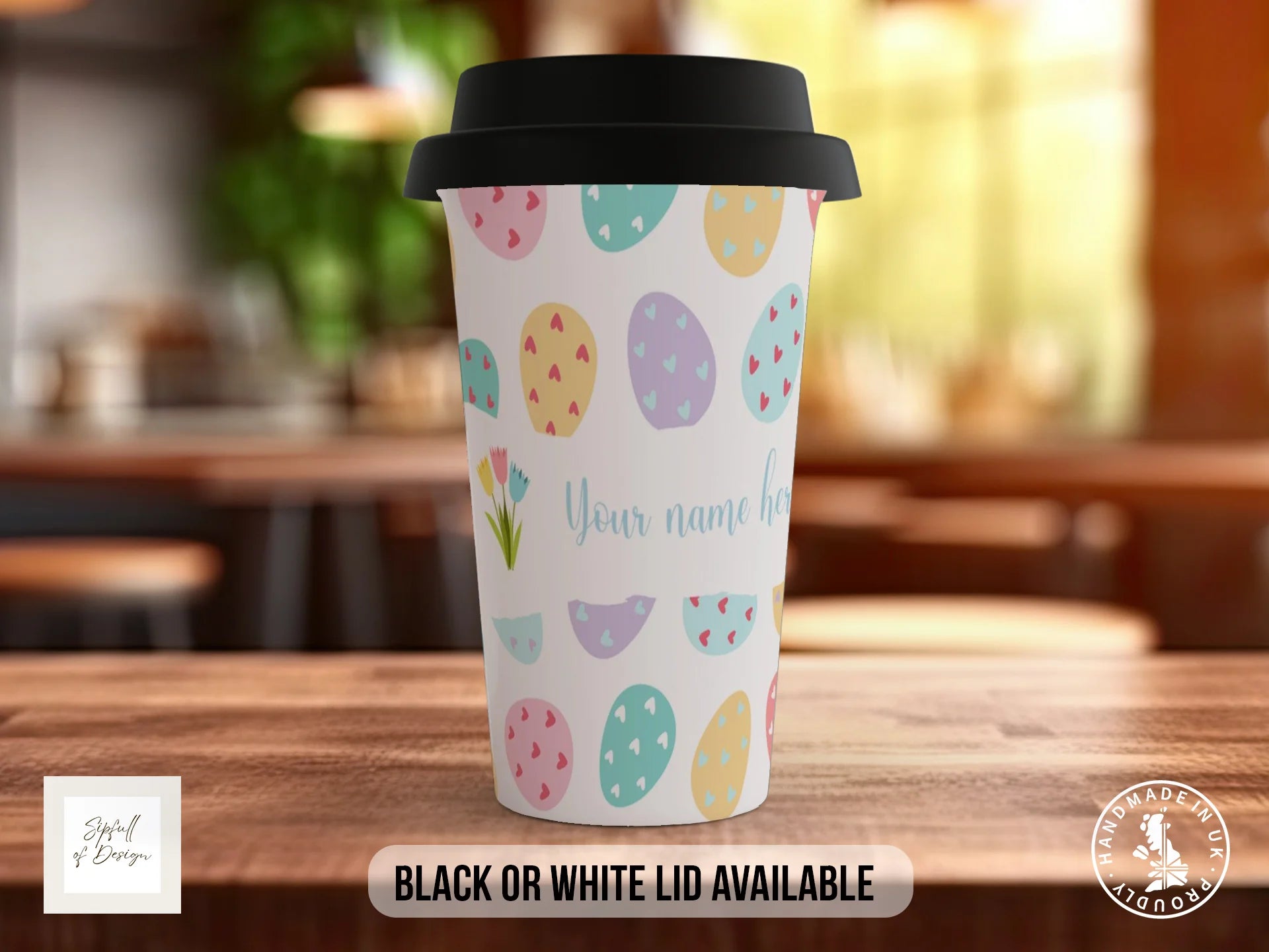 Personalised Pastel Easter Egg Mug | Heart Egg Pattern Name Gift Travel Mug
