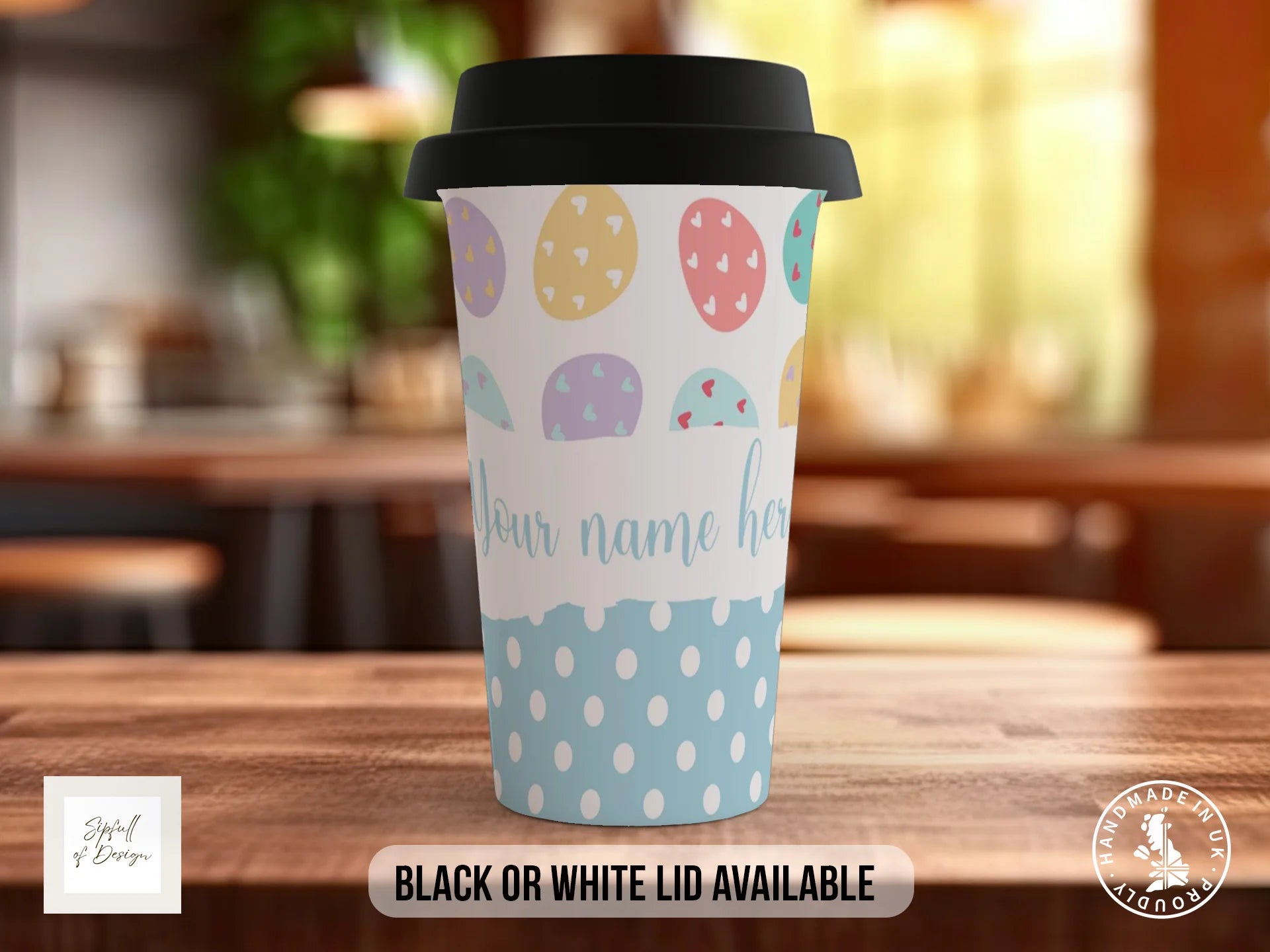 Personalised Easter Egg & Polka Dot Mug | Teal Name Gift Travel Mug