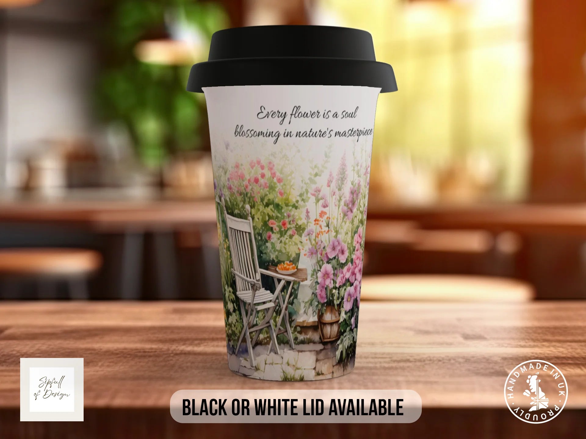 Botanical Ceramic Mug – Handpressed Flower Coffee Mug with Unique Botanical Design Travel Mug