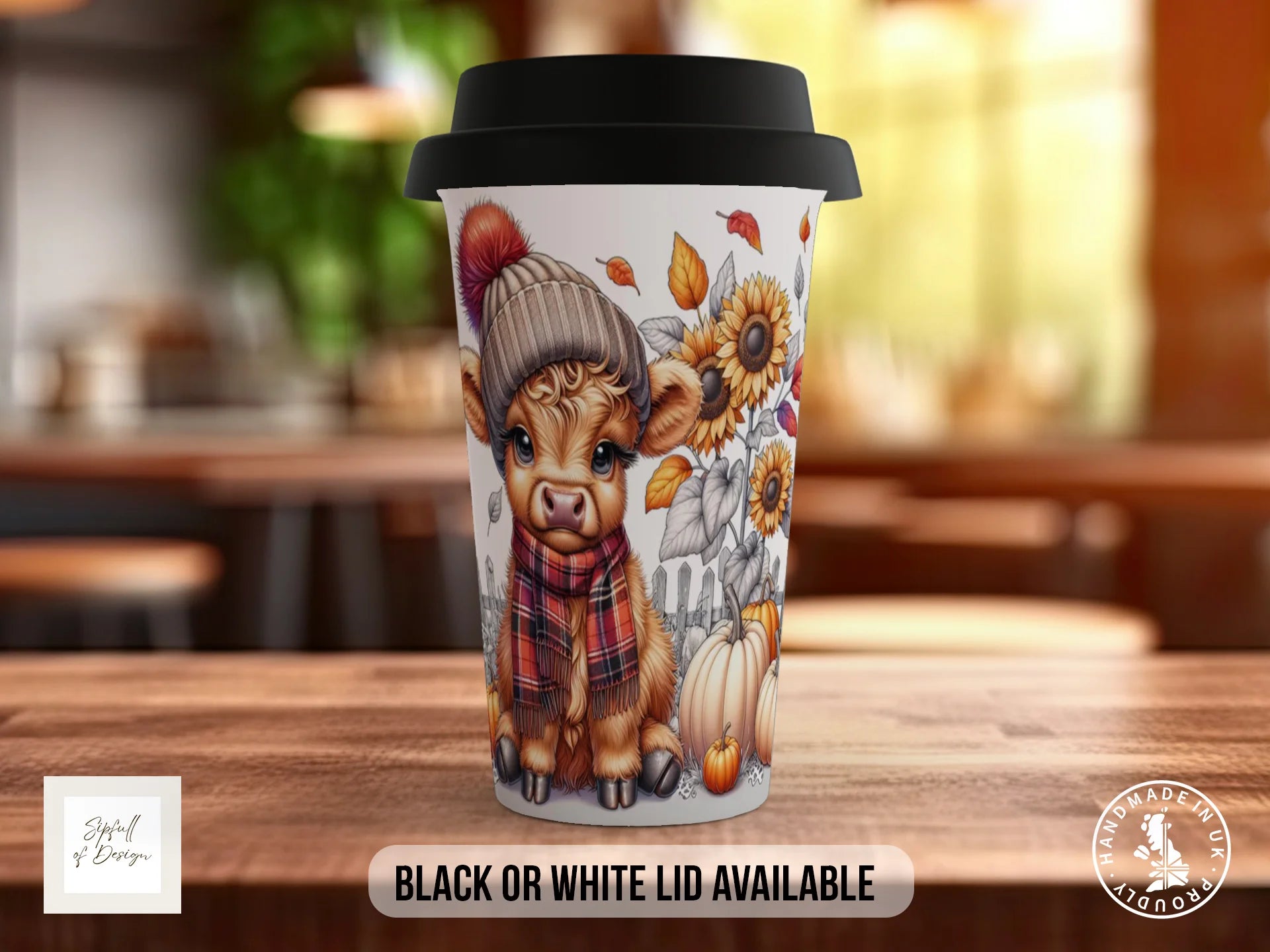 Fall Highland Cow Mug - Coloured 11oz, Bone China 10oz and 15oz and Latte 12oz options Travel Mug