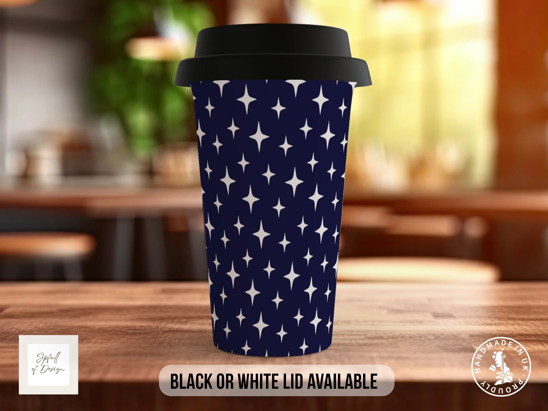 Stars Full Wrap Mug – Design 21 | White Sparkle Stars on Midnight Navy | Art Mug Travel Mug