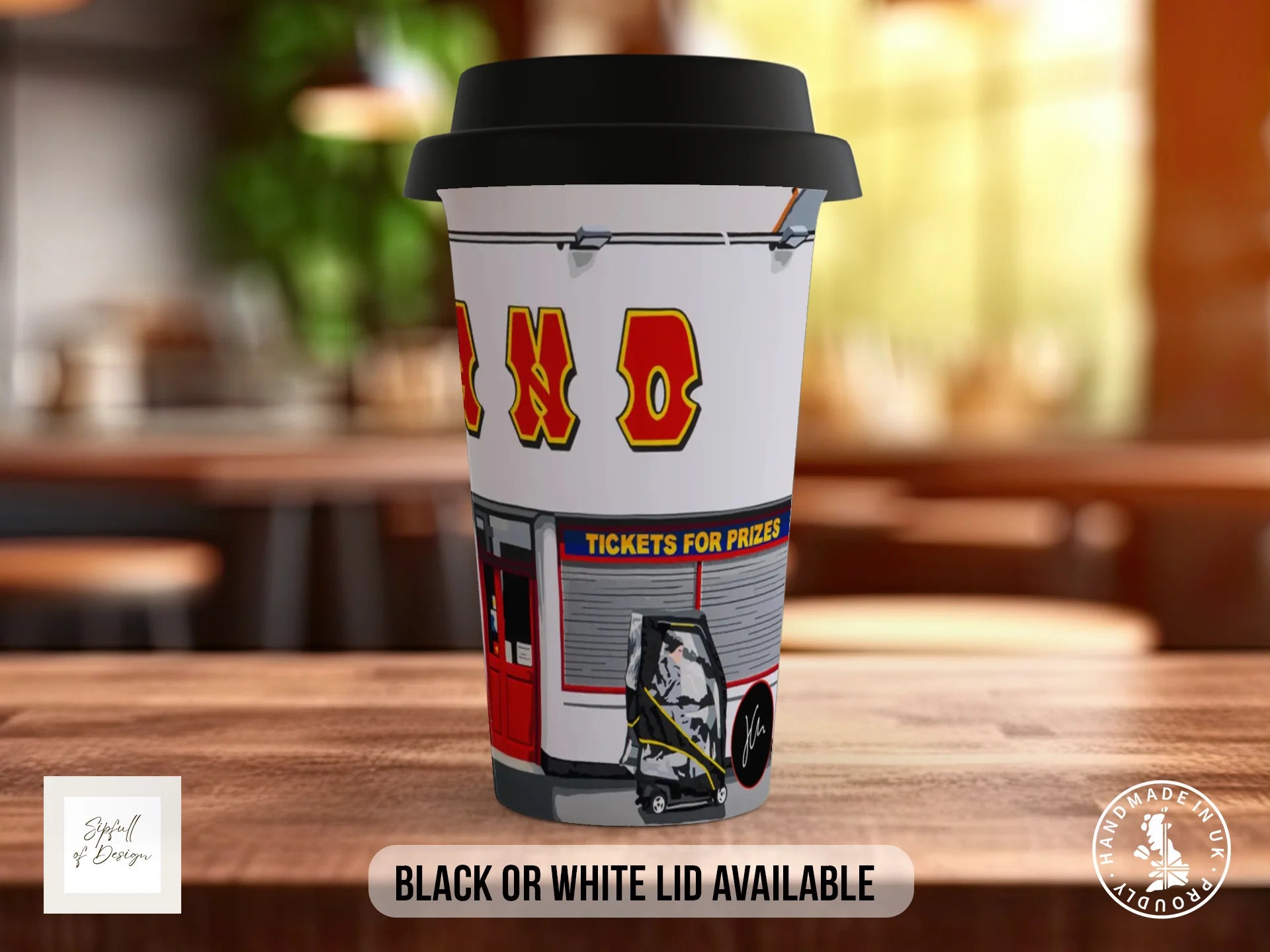 Funland Mug | Joel Clark Signature Art | British Seaside Series Travel Mug