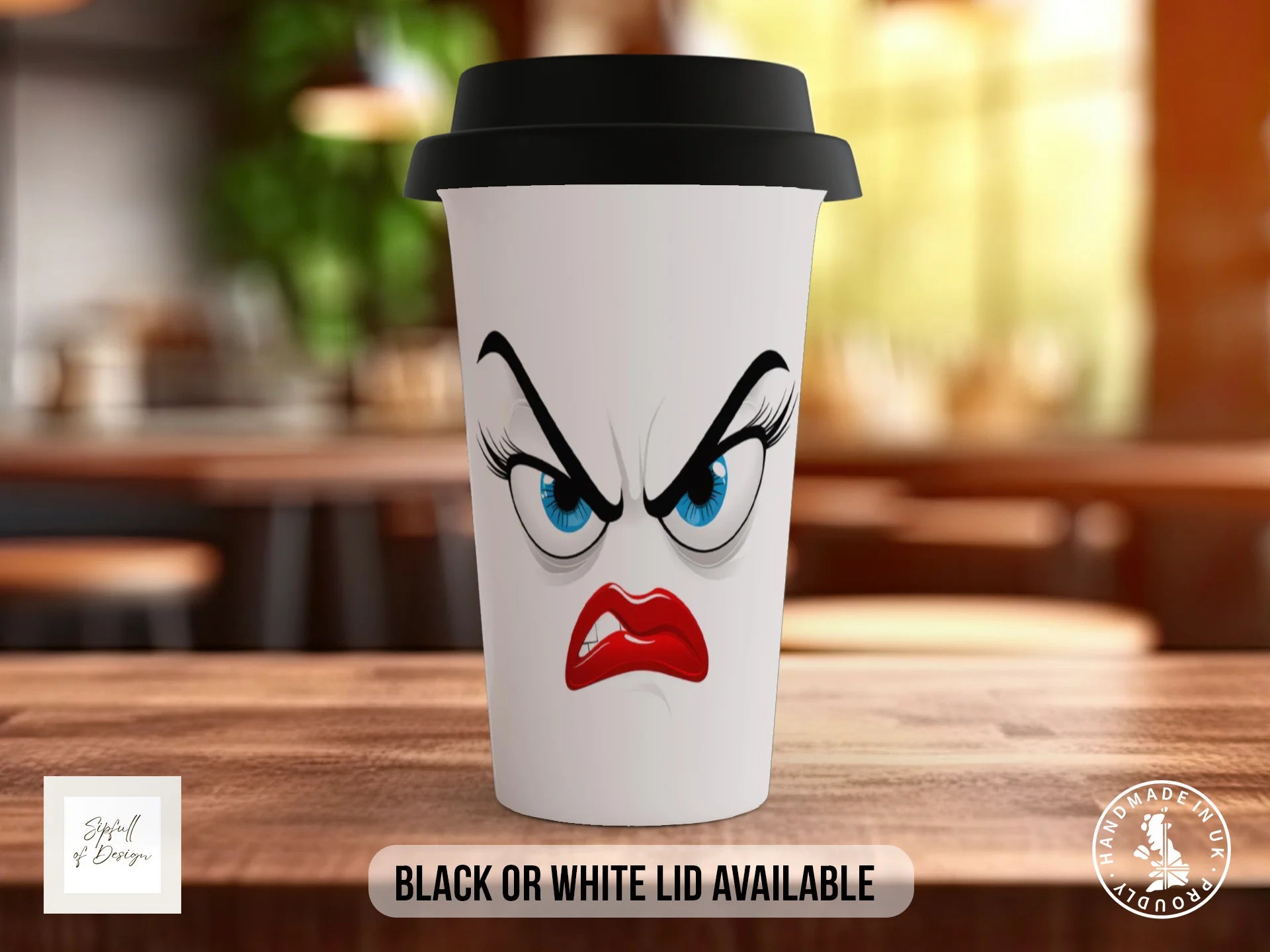 Grumpy Face Mug | Funny Cartoon Angry Expression Gift Travel Mug