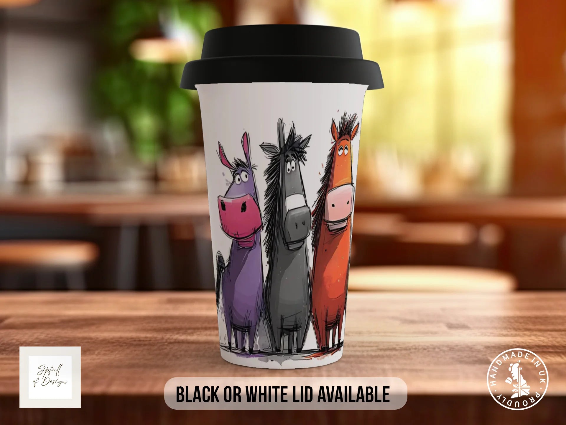 Funny Horse Mug | Colourful Horses, Quirky Gift Travel Mug