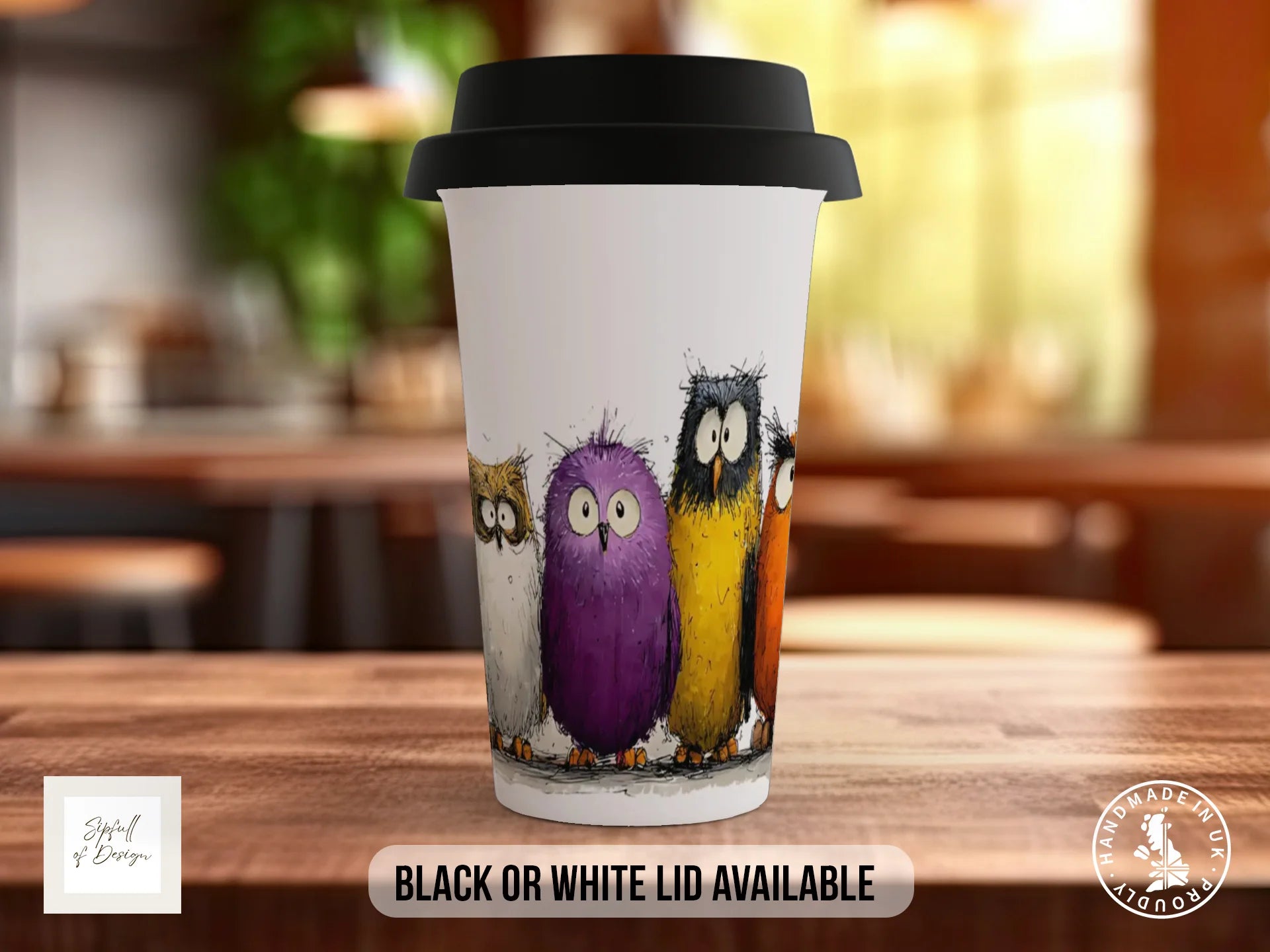Funny Owl Mug | Quirky Animal Design, Handpressed Ceramic Coffee Cup Travel Mug