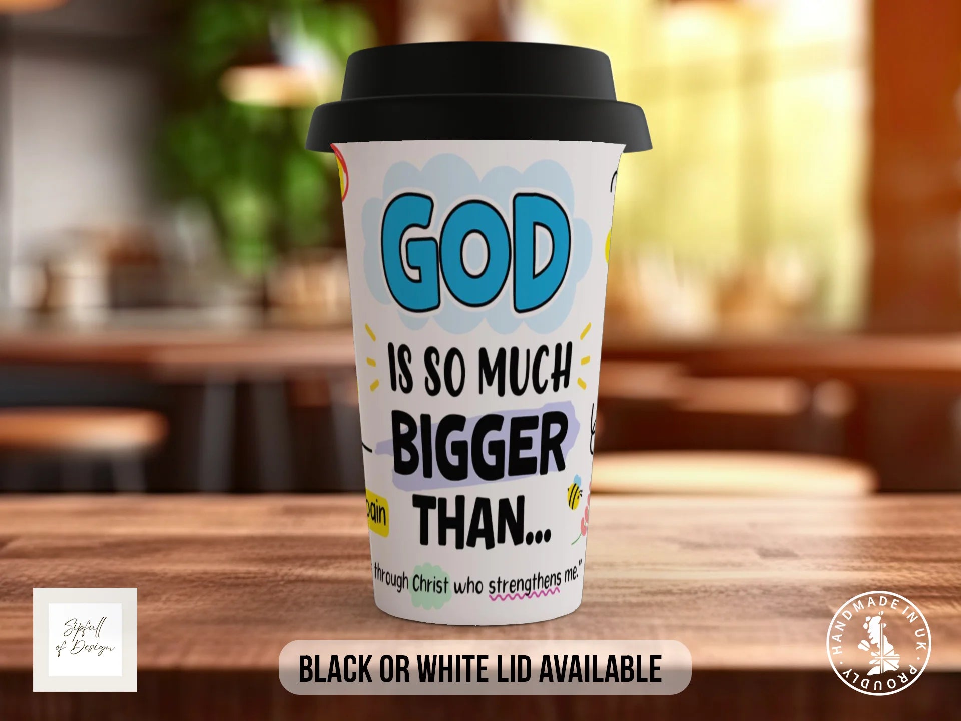 Christian Faith Mug – God Is Bigger Inspirational Gift | Dishwasher Safe Ceramic Travel Mug