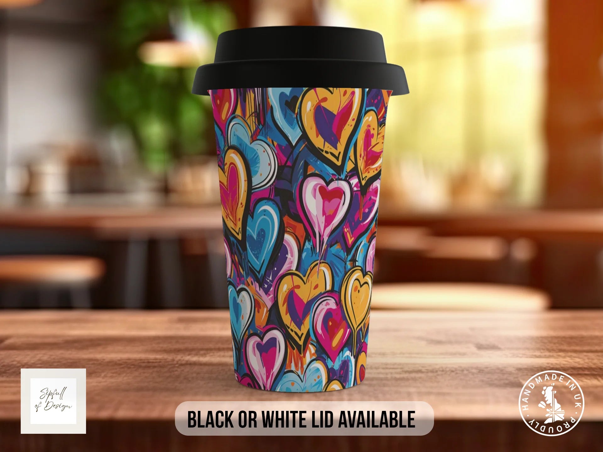 Graffiti Hearts Full Wrap Mug – Design 6 | Graffiti Sketchbook Hearts | Bold Art Mug Travel Mug
