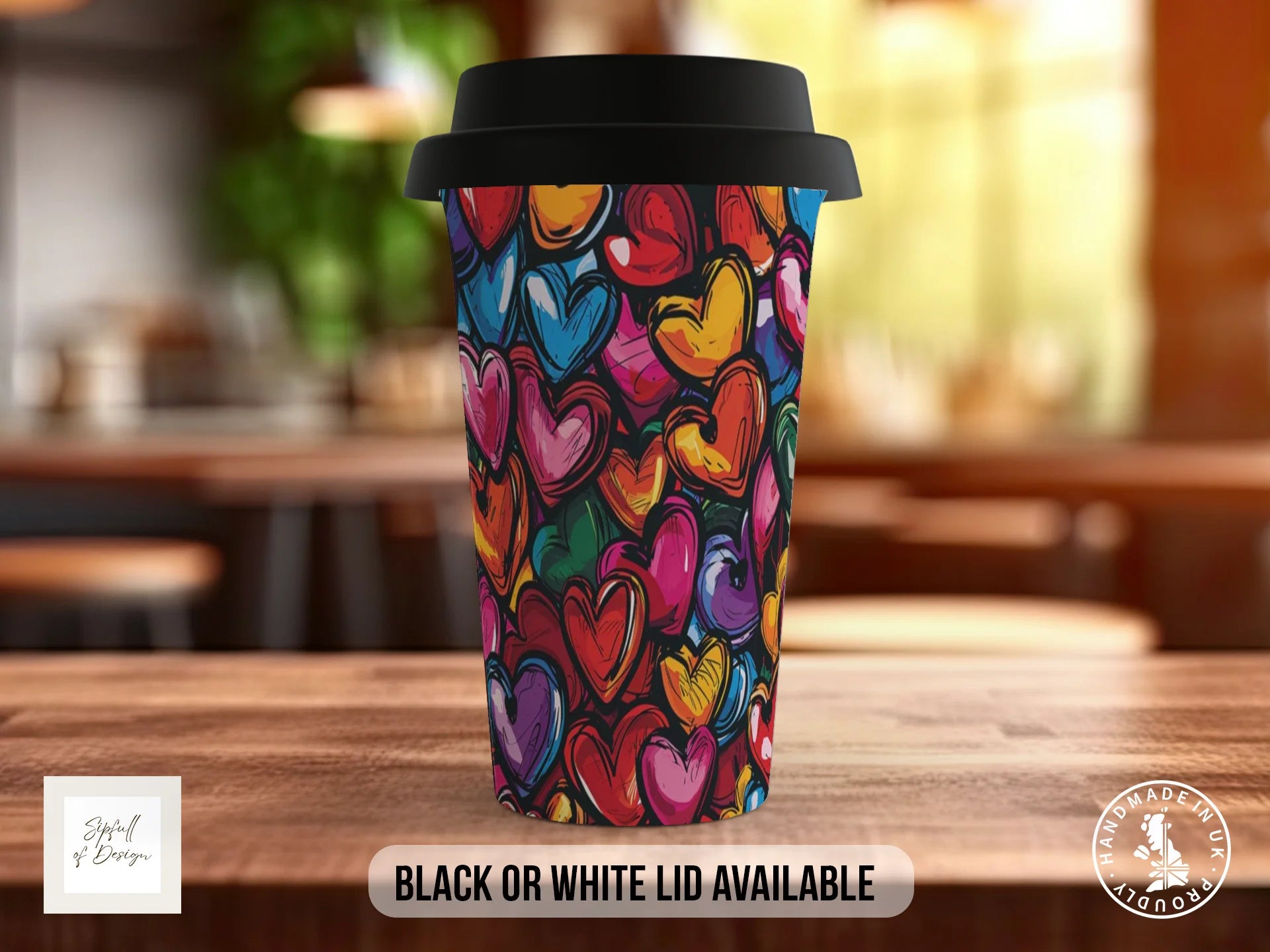 Graffiti Hearts Full Wrap Mug – Design 8 | Jewel Tone Sculpted Hearts | Bold Art Mug Travel Mug