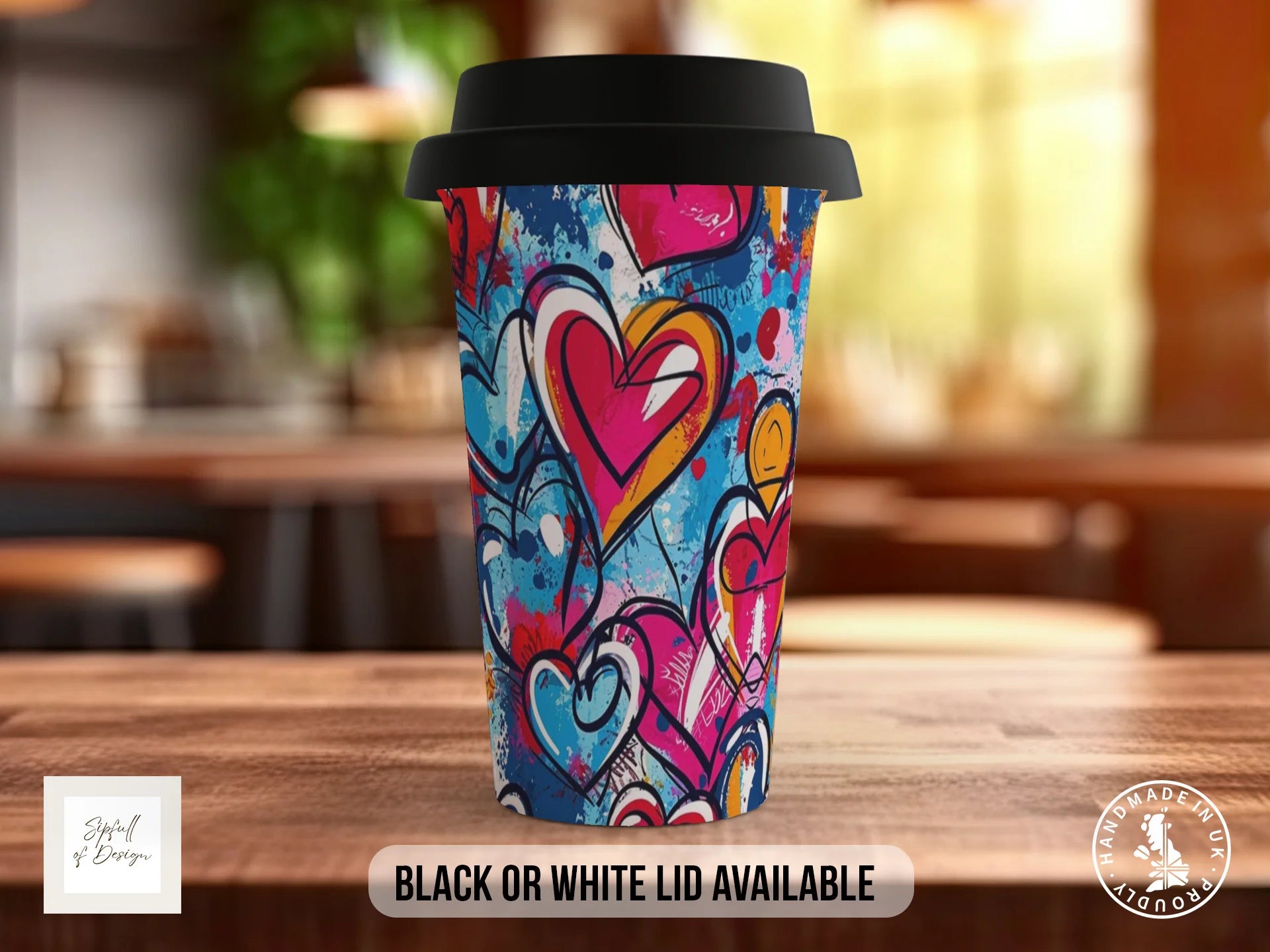 Graffiti Hearts Full Wrap Mug – Design 11 | Street Art Love Letter | Bold Art Mug Travel Mug