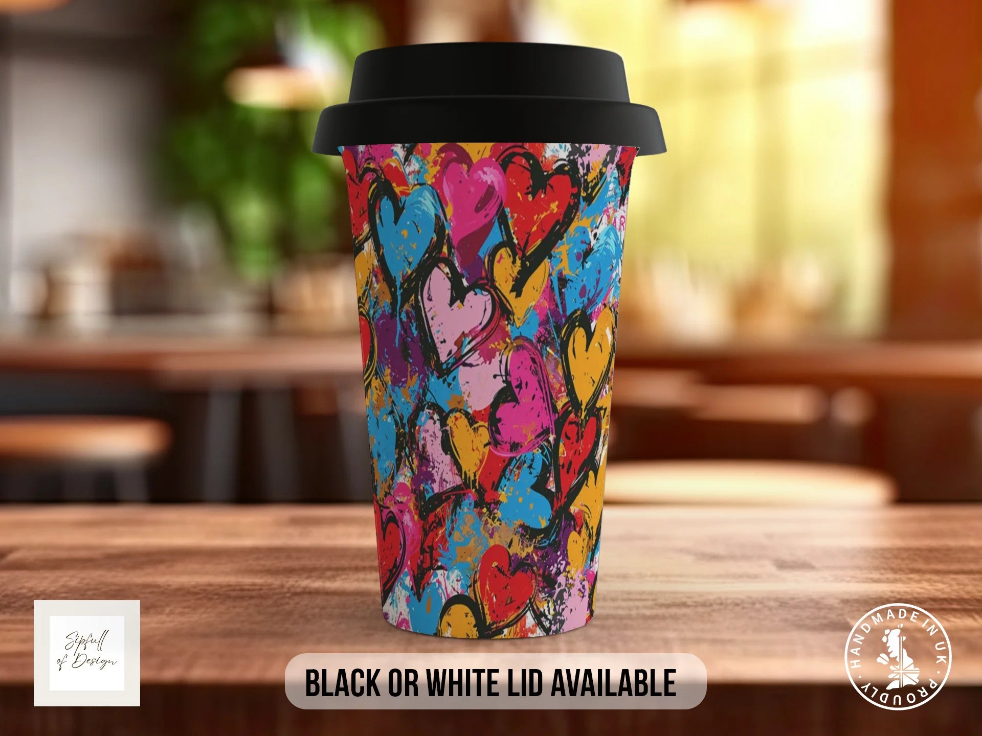 Graffiti Hearts Full Wrap Mug – Design 3 | Wide Brush Street Hearts | Bold Art Mug Travel Mug