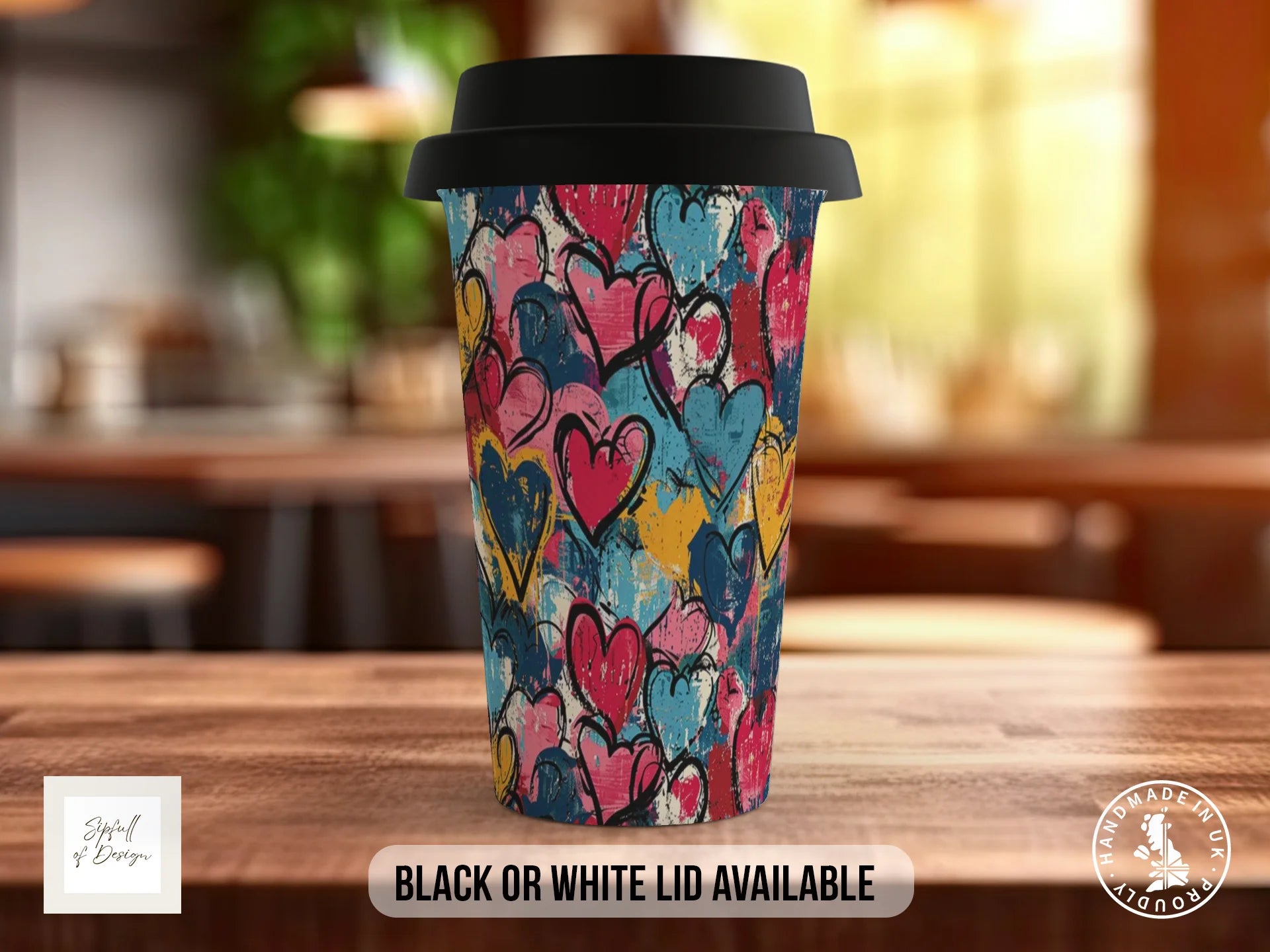 Graffiti Hearts Full Wrap Mug – Design 4 | Distressed Wall Hearts | Bold Art Mug Travel Mug