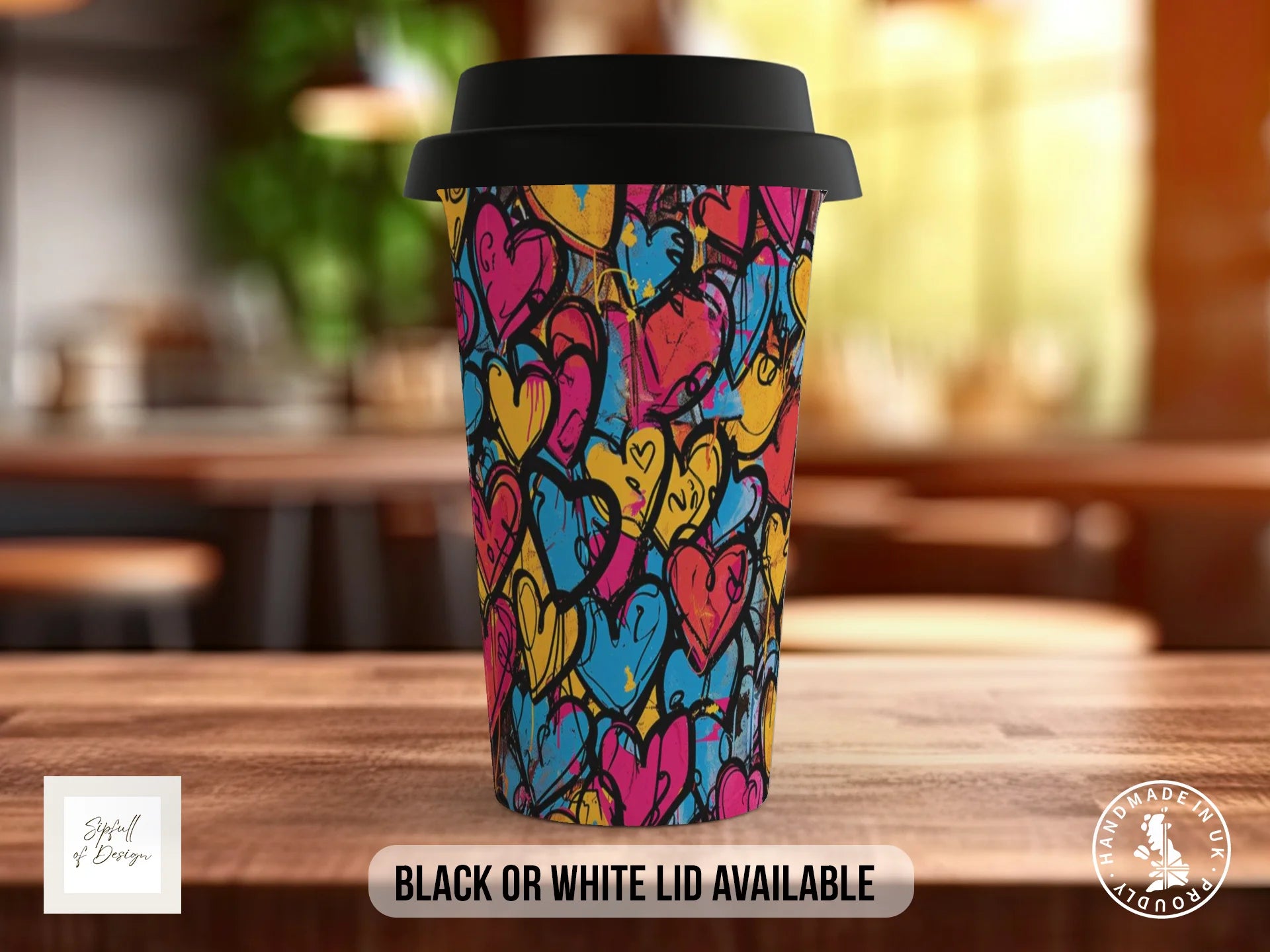 Graffiti Hearts Full Wrap Mug – Design 7 | Marker Pen Tag Hearts | Bold Art Mug Travel Mug