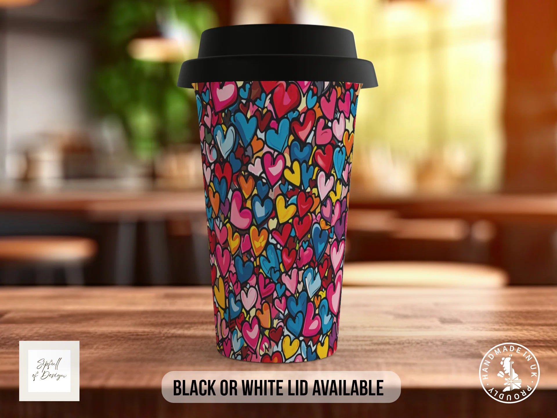 Graffiti Hearts Full Wrap Mug – Design 9 | Rainbow Heart Confetti | Bold Art Mug Travel Mug