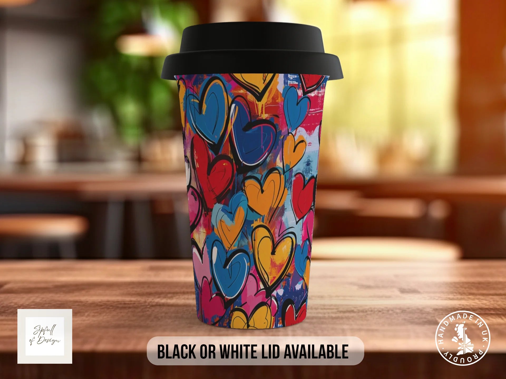 Graffiti Hearts Full Wrap Mug – Design 12 | Open Air Painted Hearts | Bold Art Mug Travel Mug