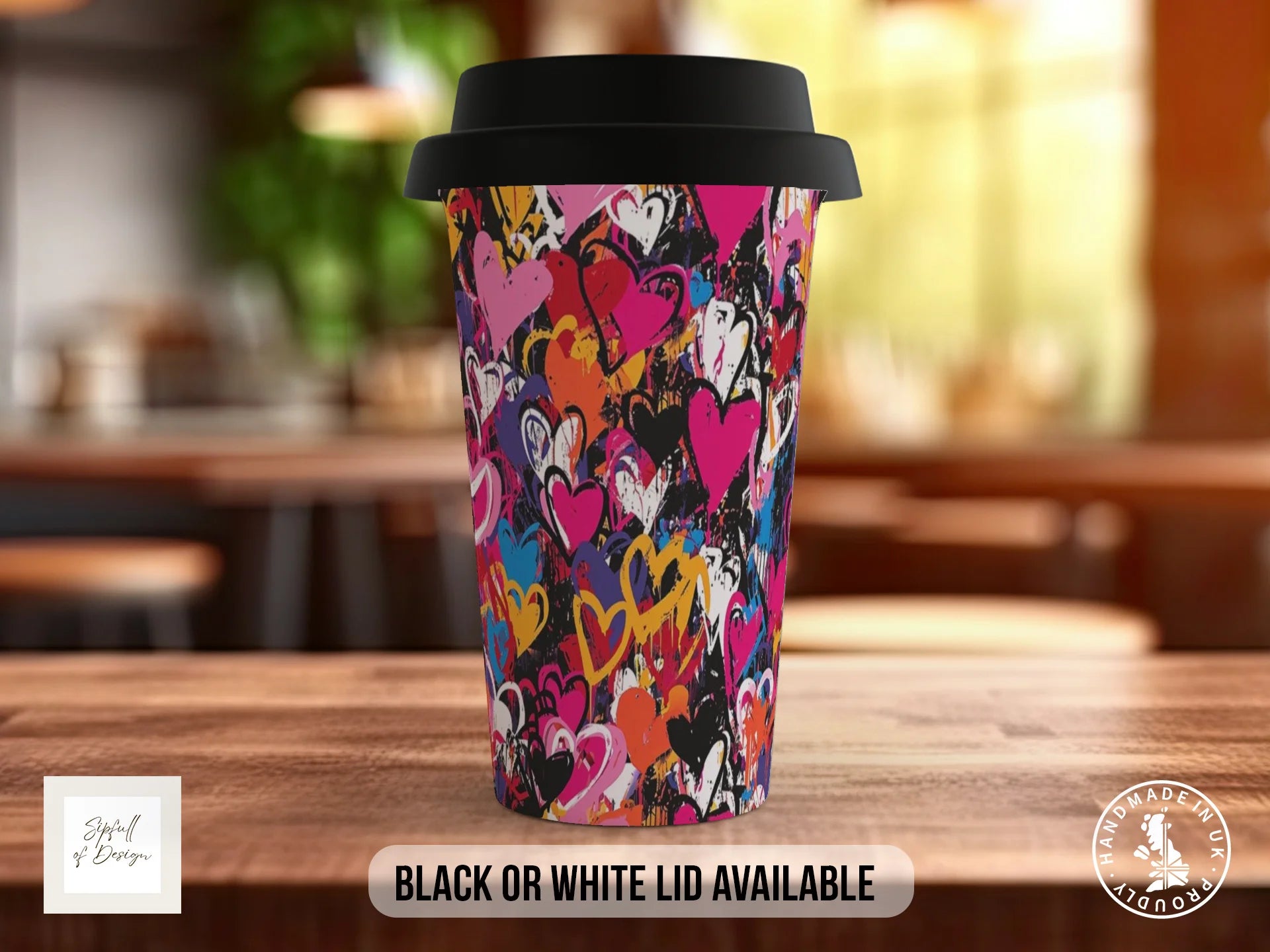 Graffiti Hearts Full Wrap Mug – Design 1 | Dark City Love Wall | Bold Art Mug Travel Mug