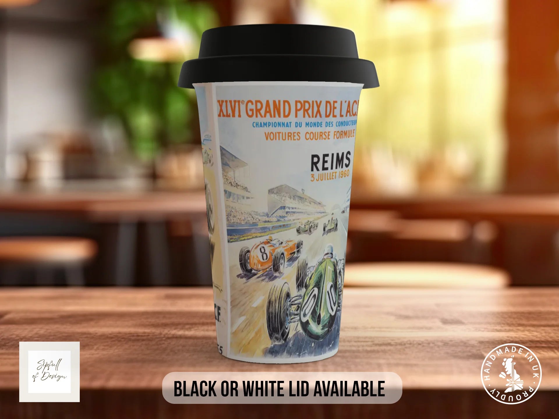 Grand Prix 1950s Mug | Vintage Formula 1 Racing Poster Gift Travel Mug