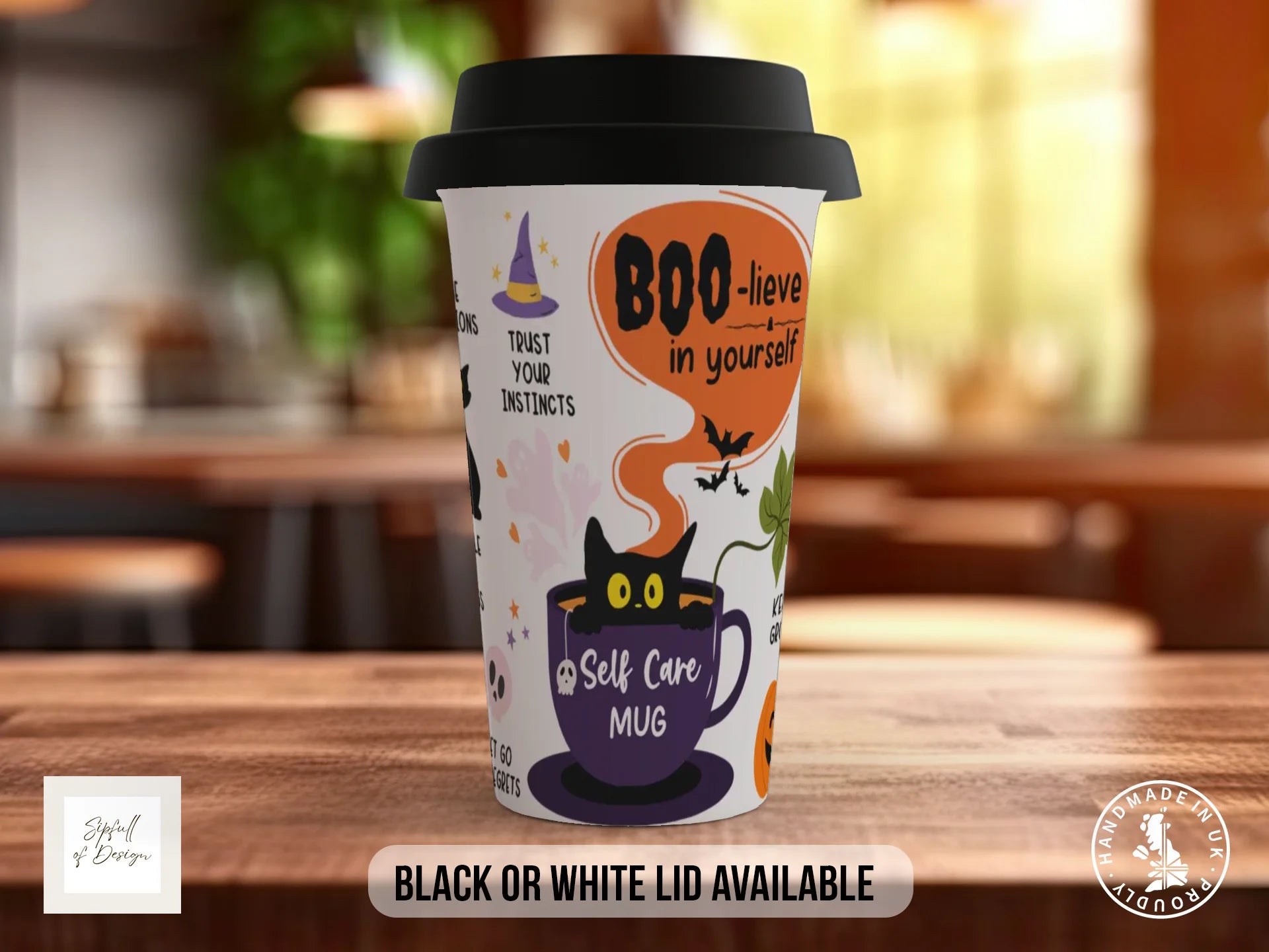 Halloween Self Care Mug | Boo-lieve in Yourself Witchy Gift Travel Mug