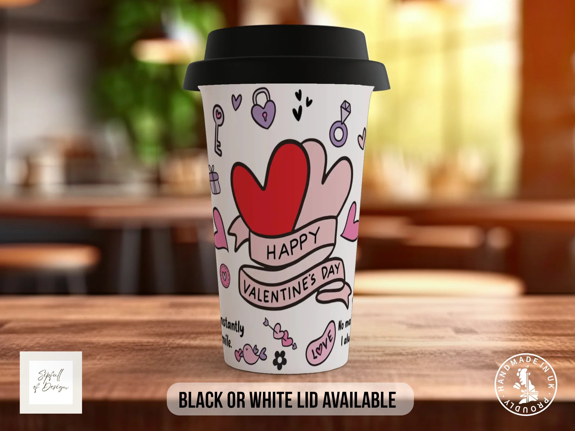 Happy Valentine's Day Mug | Doodle Heart & Love Message Gift Travel Mug