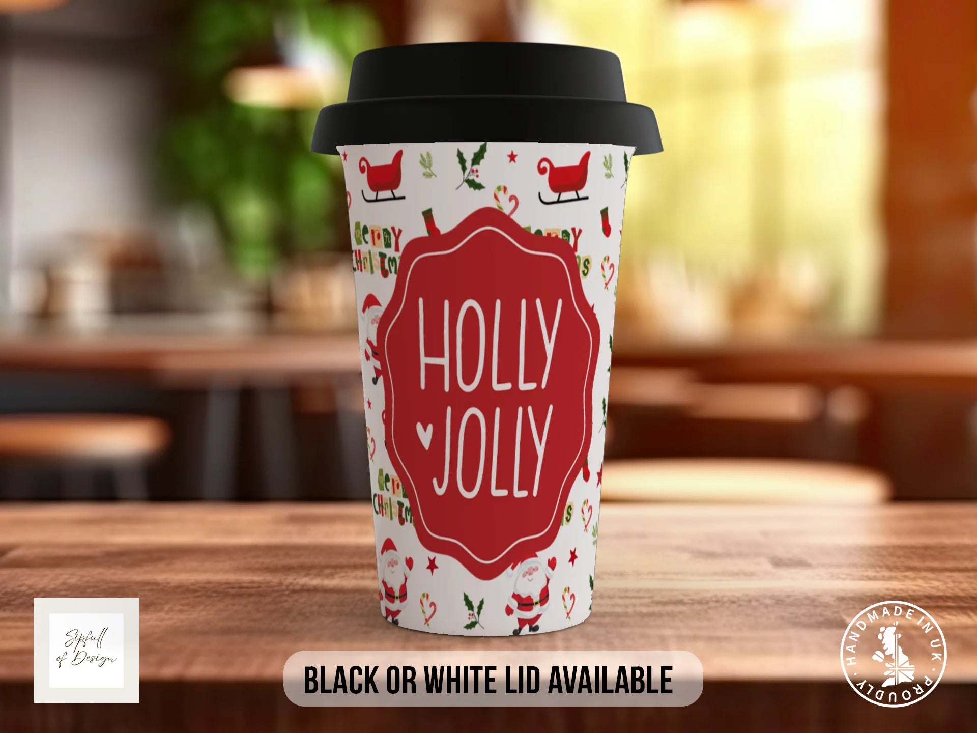 Holly Jolly Christmas Mug – Festive Santa & Sleigh Design Travel Mug