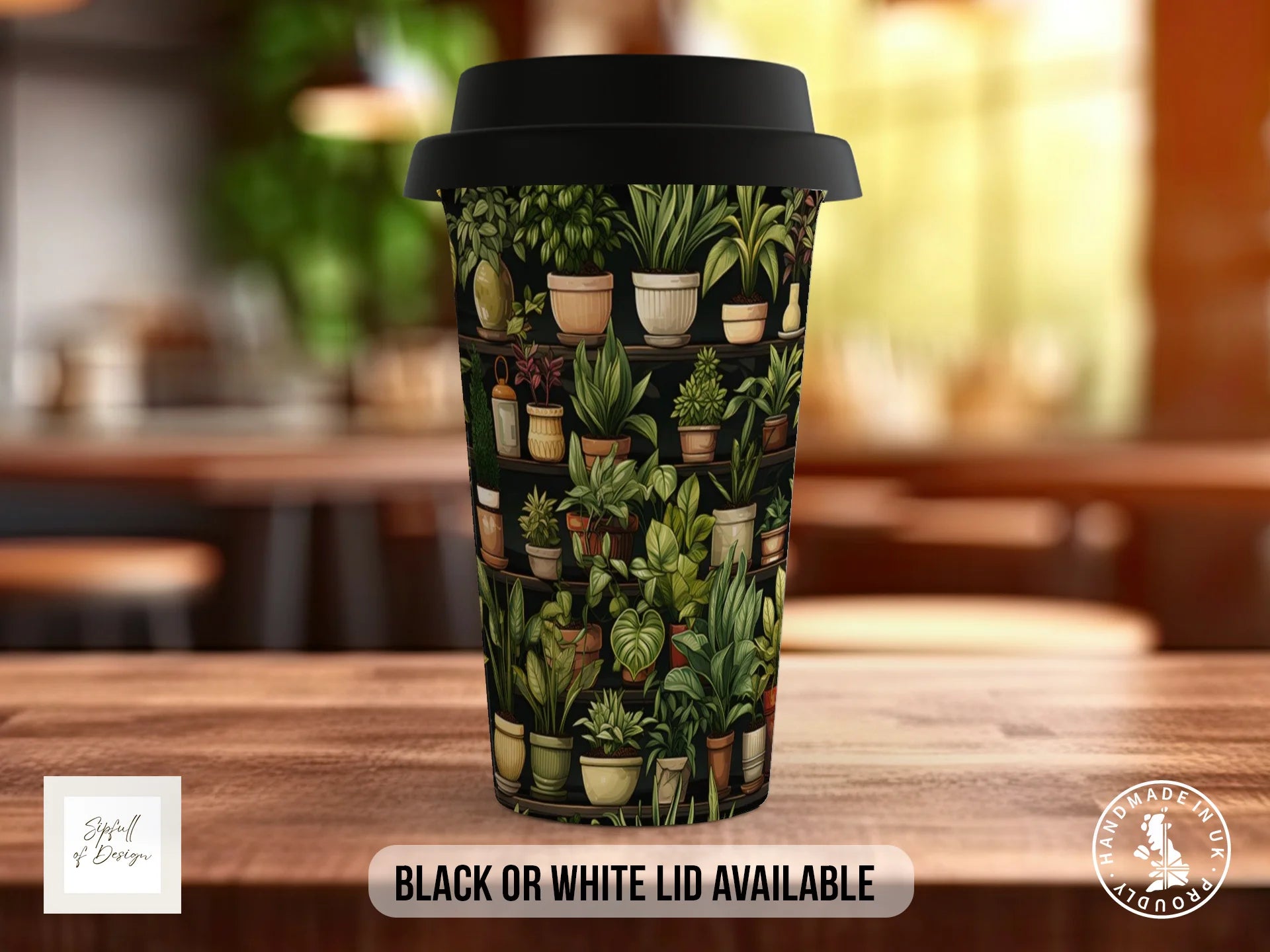 House Plants Full Wrap Mug – Design 14 | Overgrown Victorian Conservatory Shelves on Black | Art Mug Travel Mug