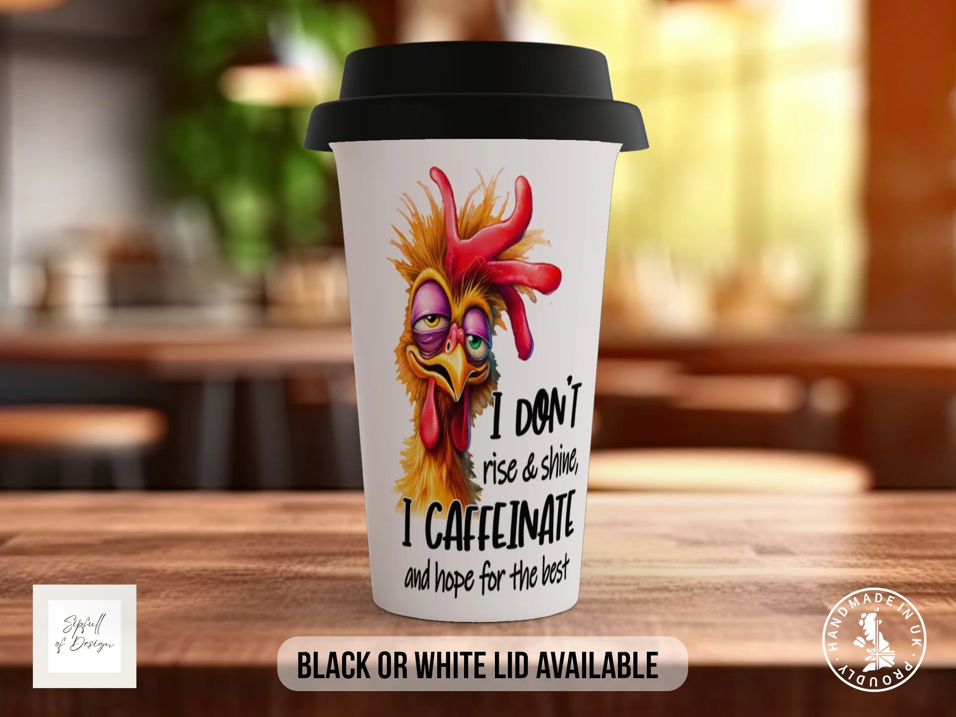 I Don't Rise & Shine I Caffeinate Chicken Mug | Funny Gift Travel Mug