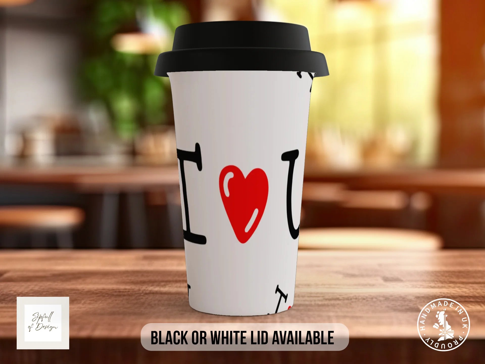 I Heart You Mug | Valentine's Day All-Over Pattern Gift Travel Mug
