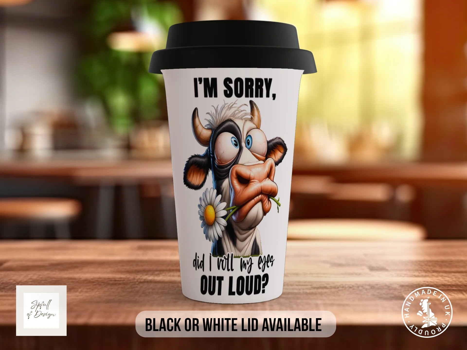 Eye Roll Cow Mug | Funny Sarcastic Cartoon Gift Travel Mug