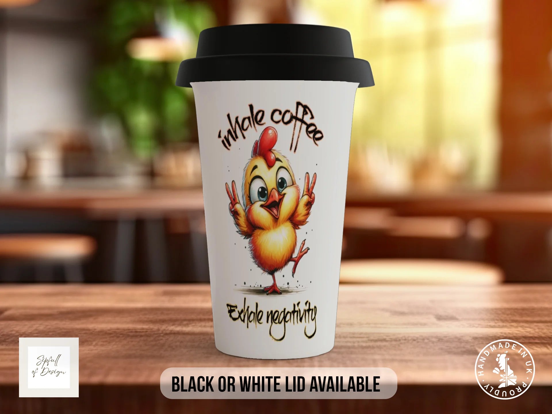 Inhale Coffee Exhale Negativity Chick Mug | Funny Positive Gift Travel Mug