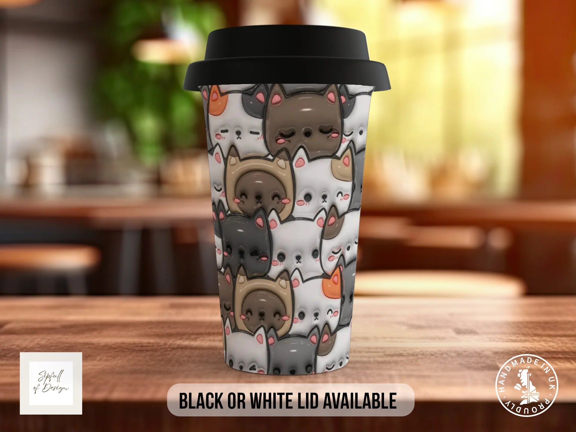 Kawaii Cat Lover Gift | Soft Pastel Cat Pattern Mug Travel Mug