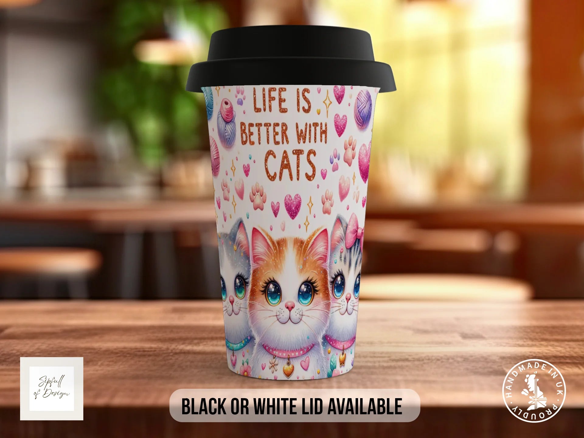 Life Is Better With Cats Mug | Sparkly Cat Lover Gift | Glitter Cat Mug Travel Mug