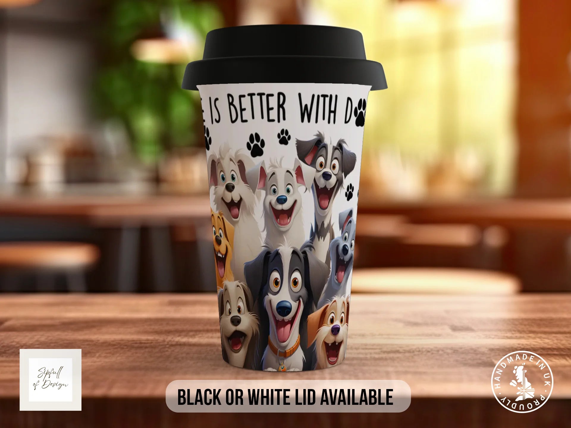 Life Is Better With Dogs Mug | Happy Dog Illustration | Dog Lover Gift Travel Mug