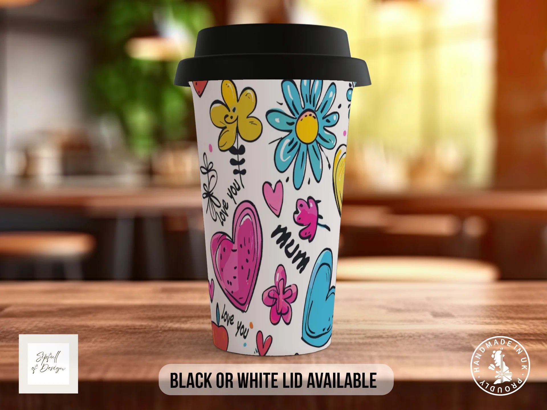 Love You Mum Doodle Hearts & Flowers Mug | Mother's Day Gift Travel Mug
