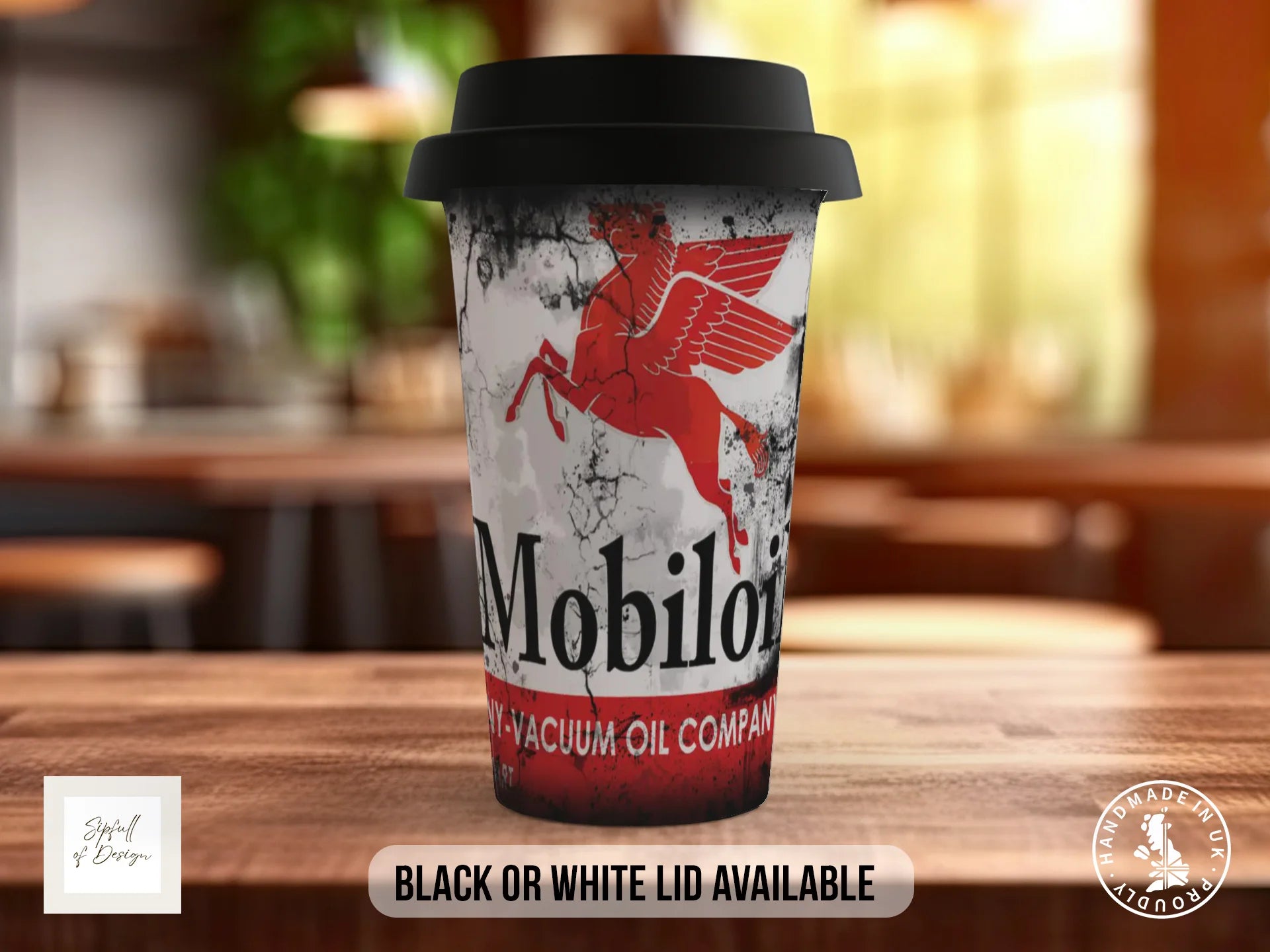 Mobiloil Pegasus Mug | Vintage Retro Motor Oil Garage Gift Travel Mug