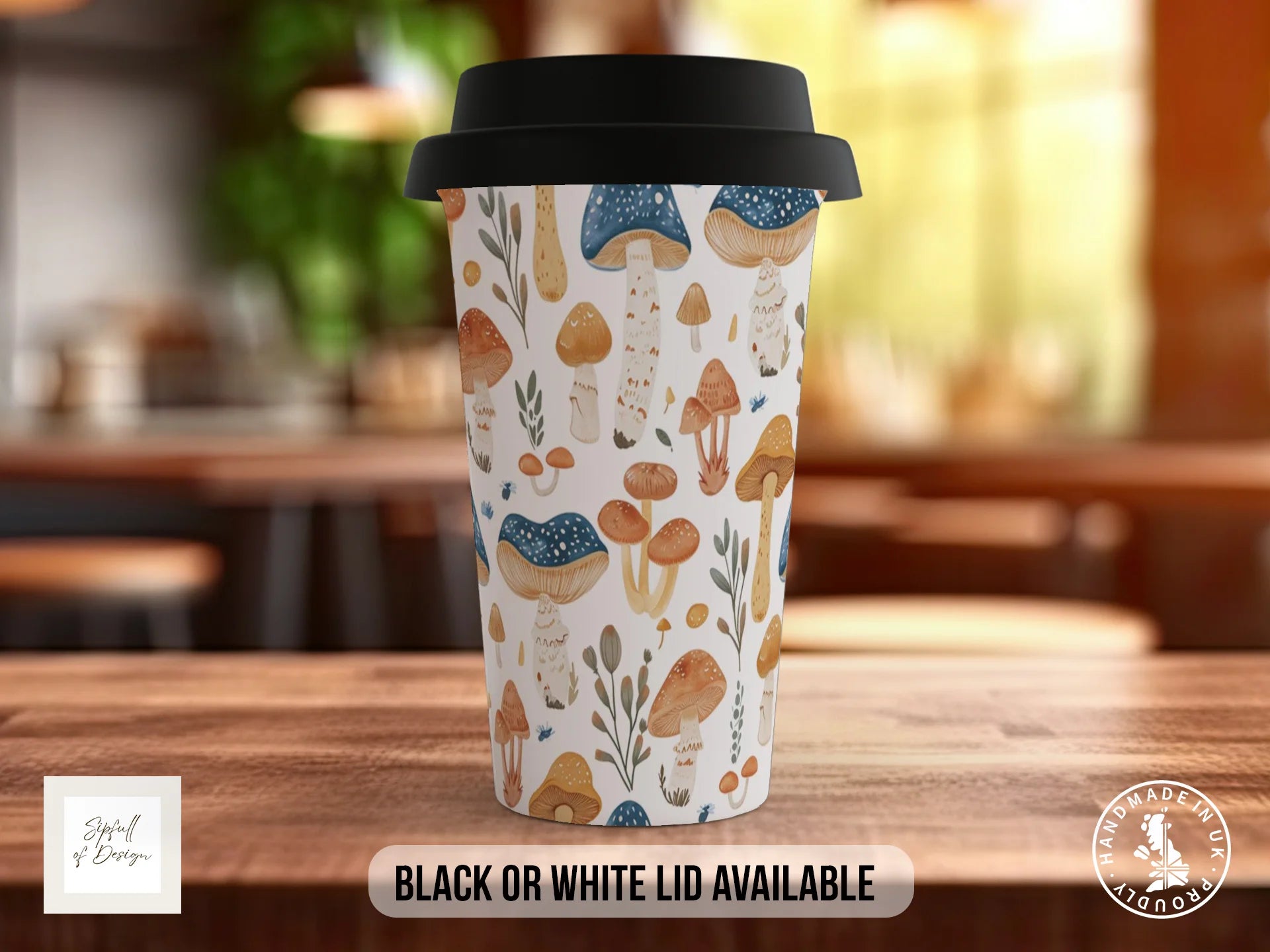 Mushroom Garden Full Wrap Mug – Design 1 | Scandinavian Nature Study | Nature Art Mug Travel Mug