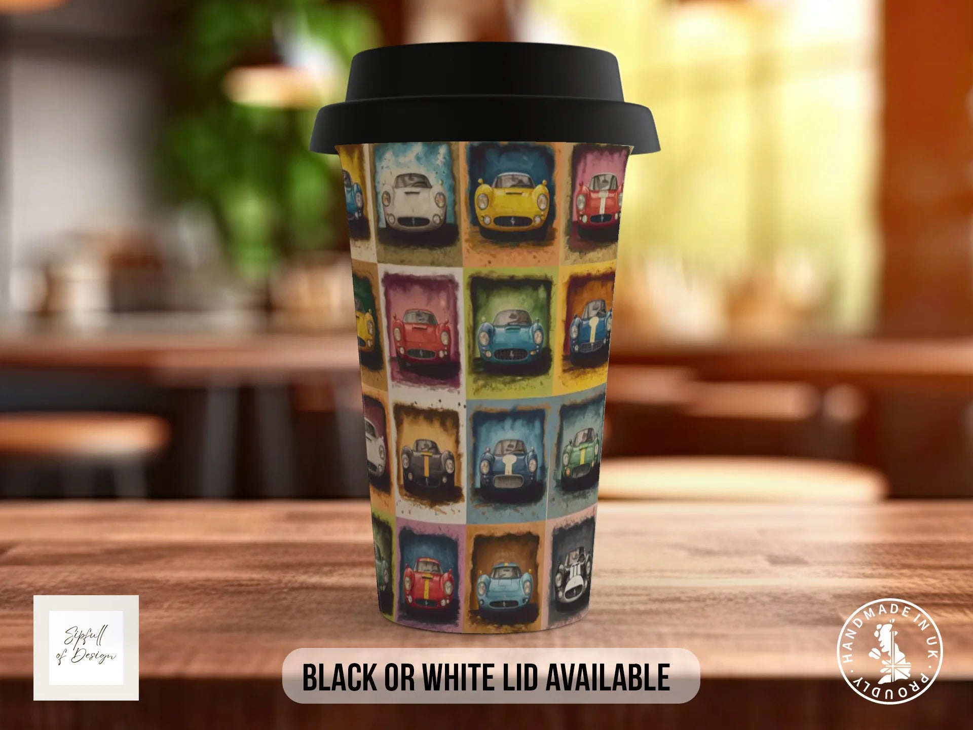 Old Racing Cars Mug | Vintage 1950s & 60s Sports Car Gift Travel Mug