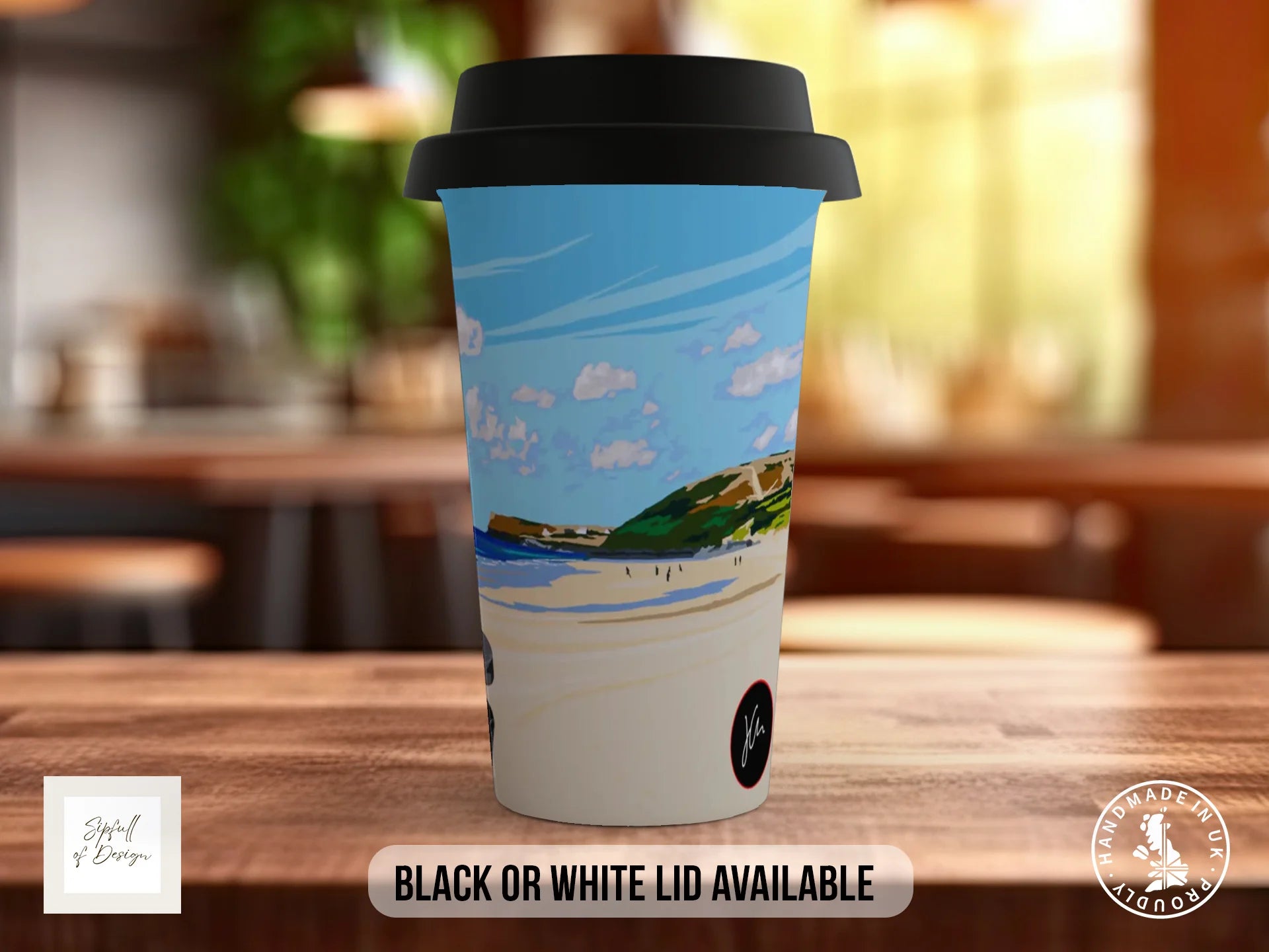 Padstow Beach Mug | Joel Clark Signature Art | British Seaside Series Travel Mug