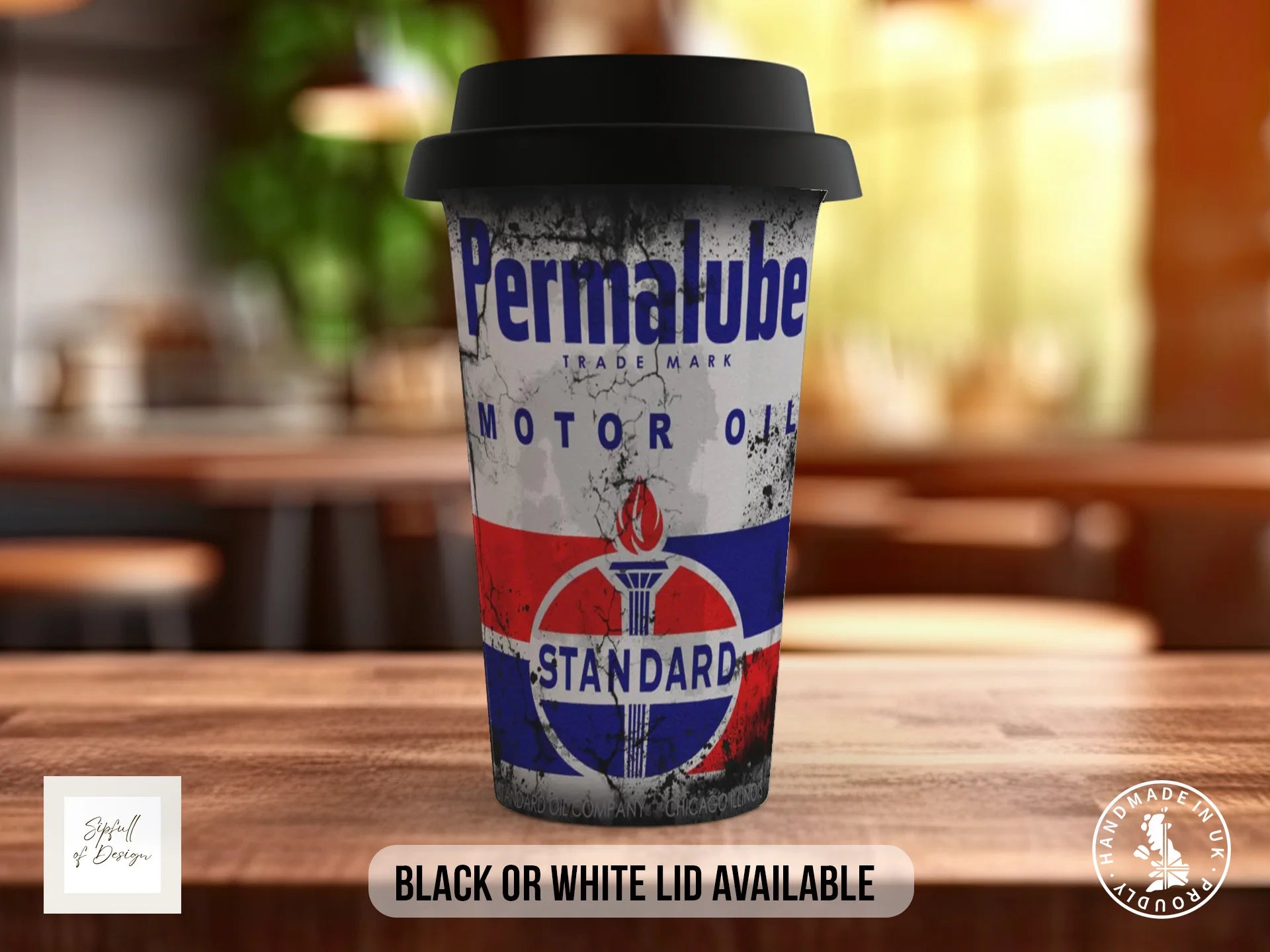 Permalube Motor Oil Mug | Vintage Standard Oil Americana Gift Travel Mug