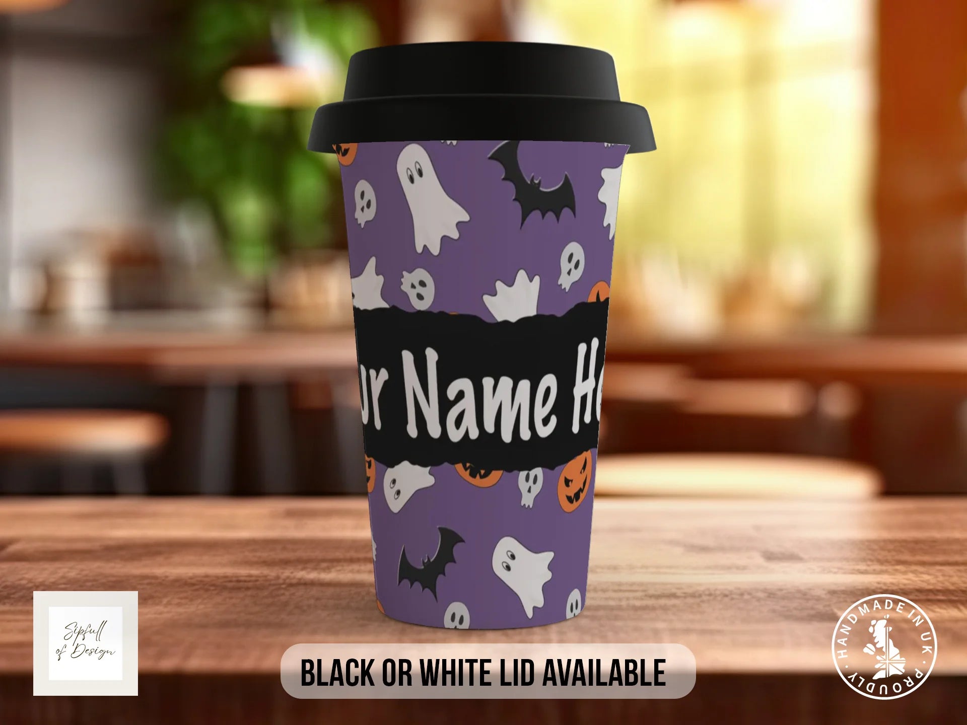 Personalised Halloween Mug | Ghost, Bat & Pumpkin Name Gift Travel Mug