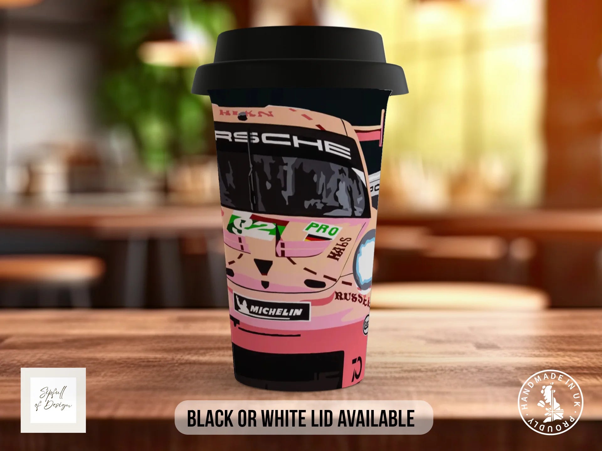 Porsche Pink Pig Mug | 70th Anniversary | Joel Clark Signature Travel Mug