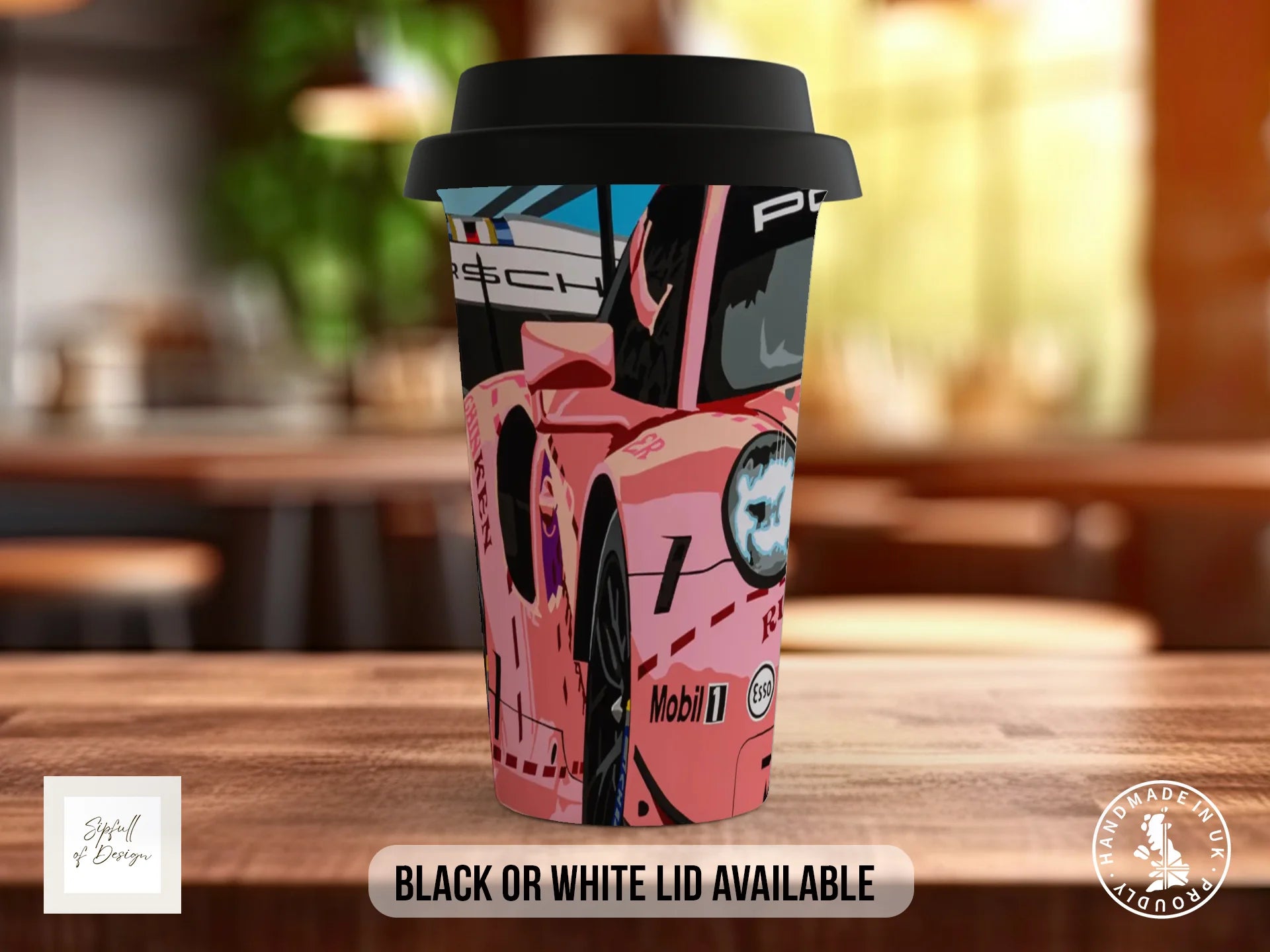 Porsche Pink Pig Le Mans 2018 Mug | Joel Clark Signature Race Poster Travel Mug