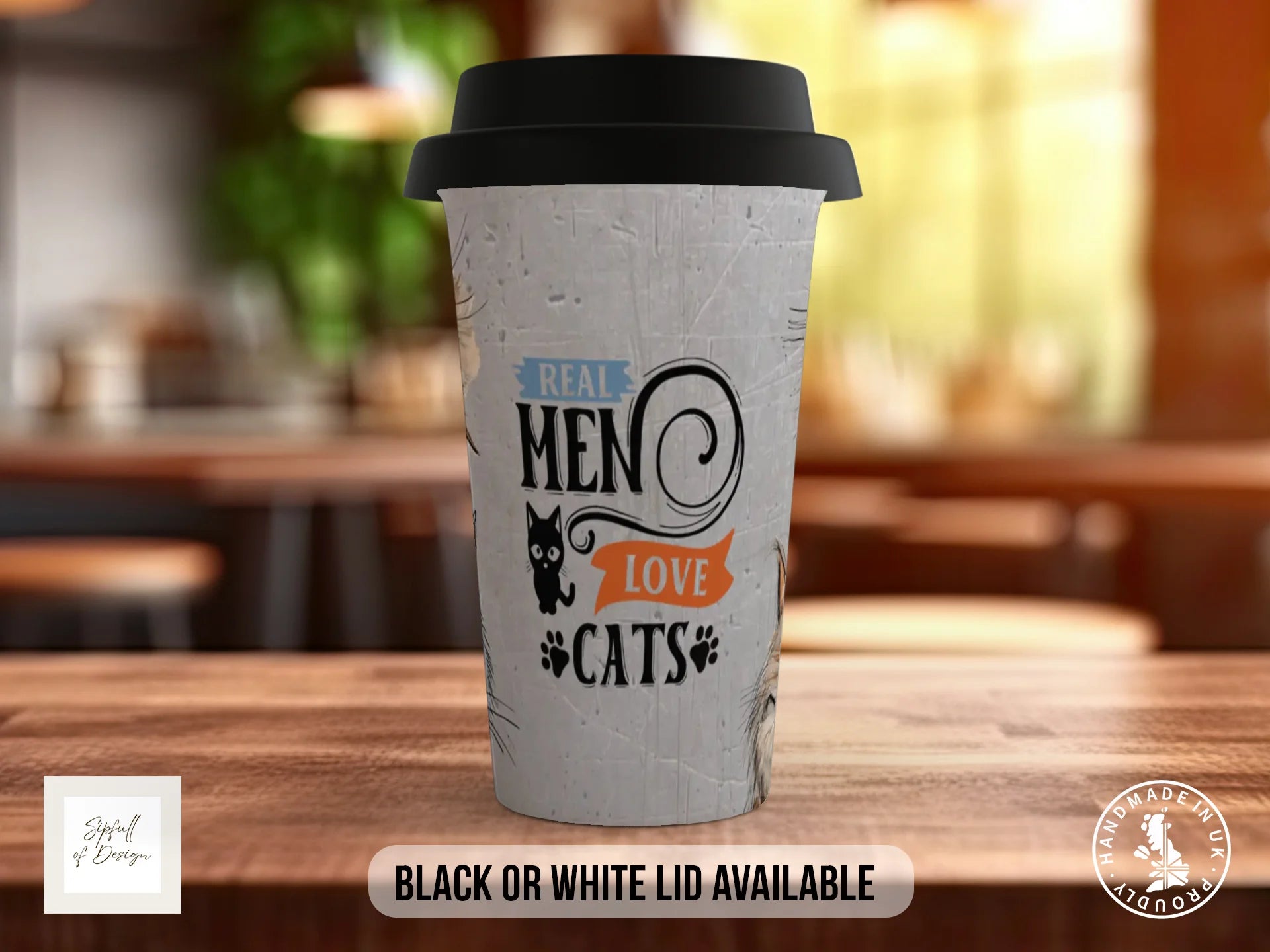 Real Men Love Cats Mug |Cat Dad Coffee Mug | Handpressed UK Travel Mug