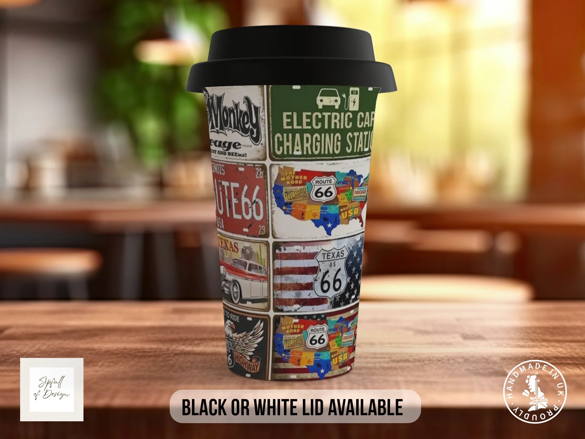 Retro Route 66 Mug | Vintage US Highway & Licence Plate Gift Travel Mug