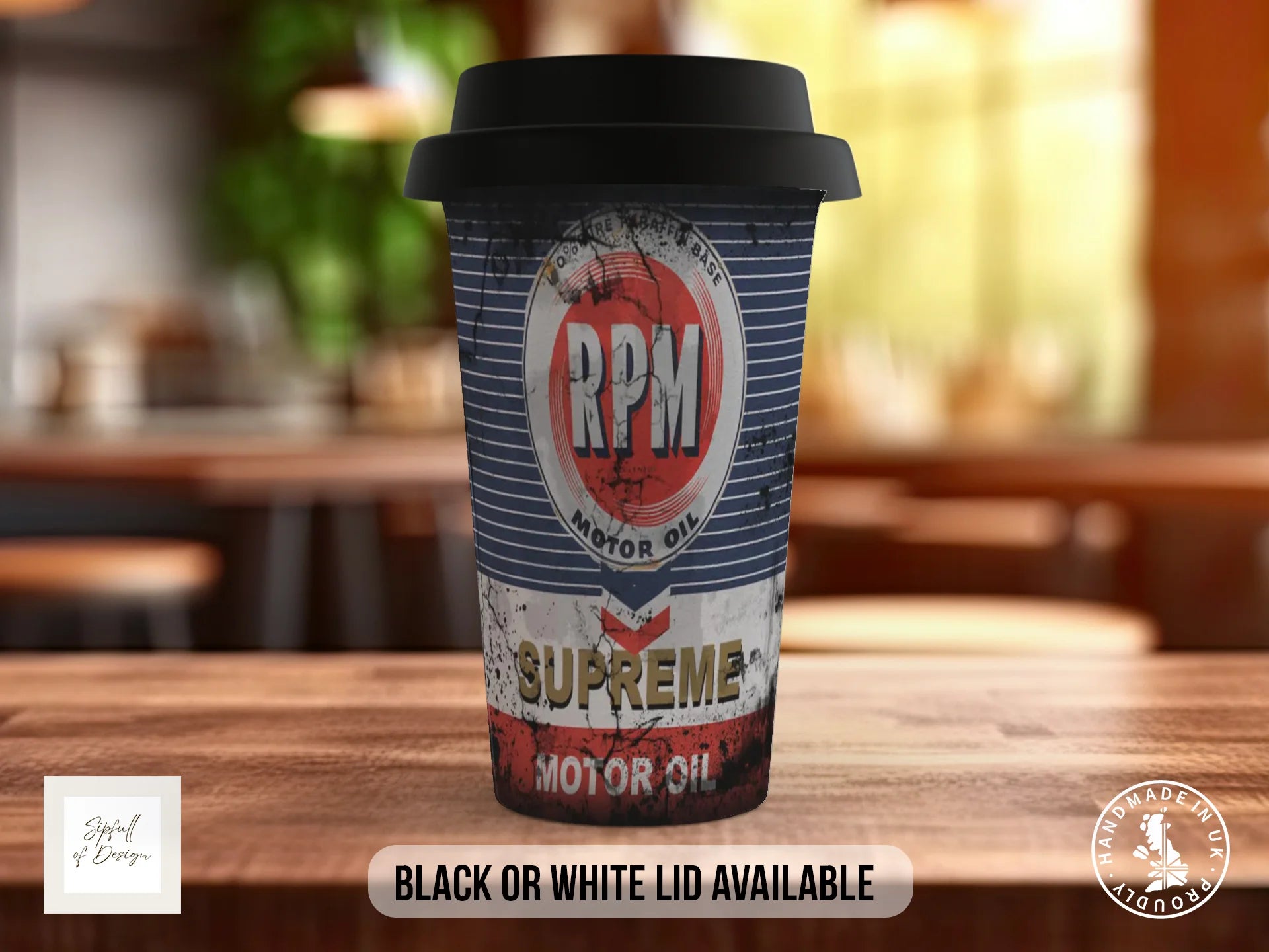 RPM Motor Oil Mug | Vintage Americana Garage Gift for Petrolheads Travel Mug