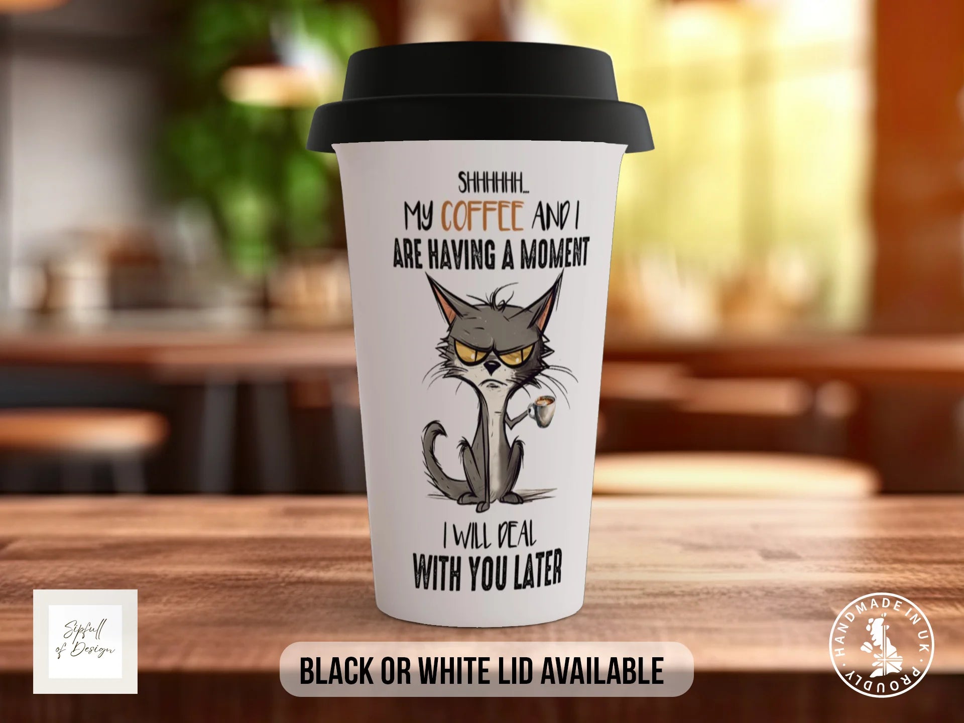 Shhh… My Coffee & I Are Having a Moment Mug | Funny Cat Gift Travel Mug