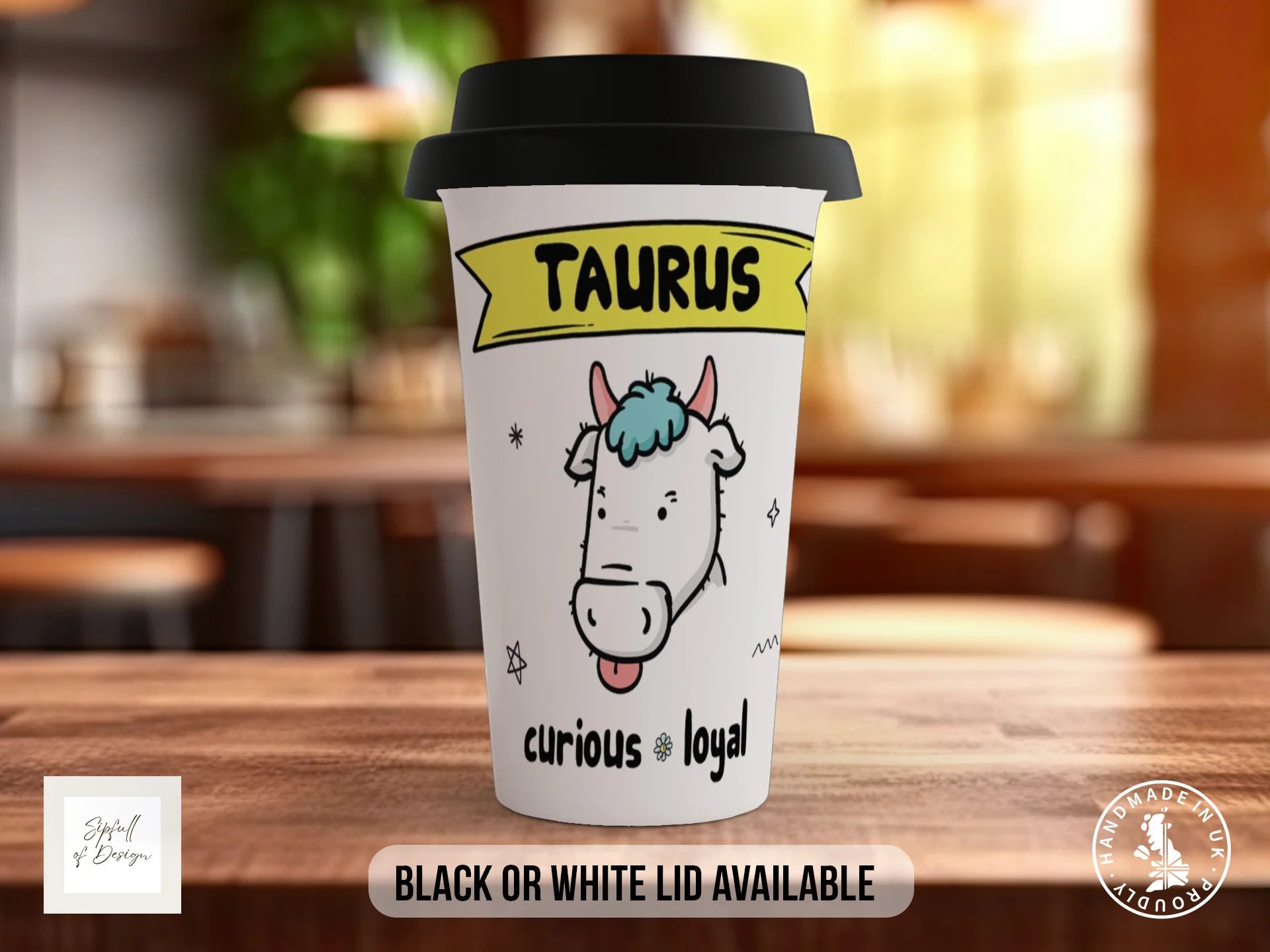 Taurus Zodiac Mug | Curious & Loyal | Cute Zodiac Gift Travel Mug