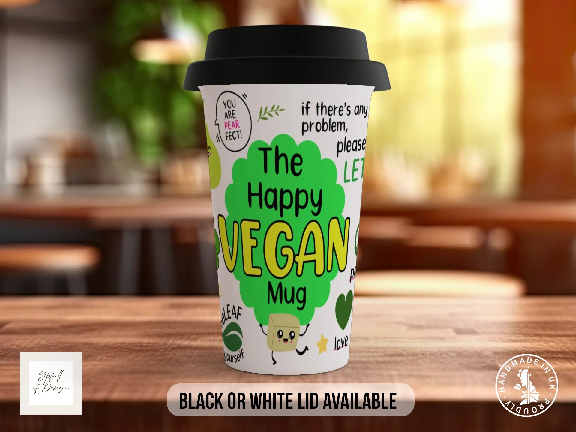 The Happy Vegan Coloured Mug - Motivational and Uplifting to help Mental Health Travel Mug