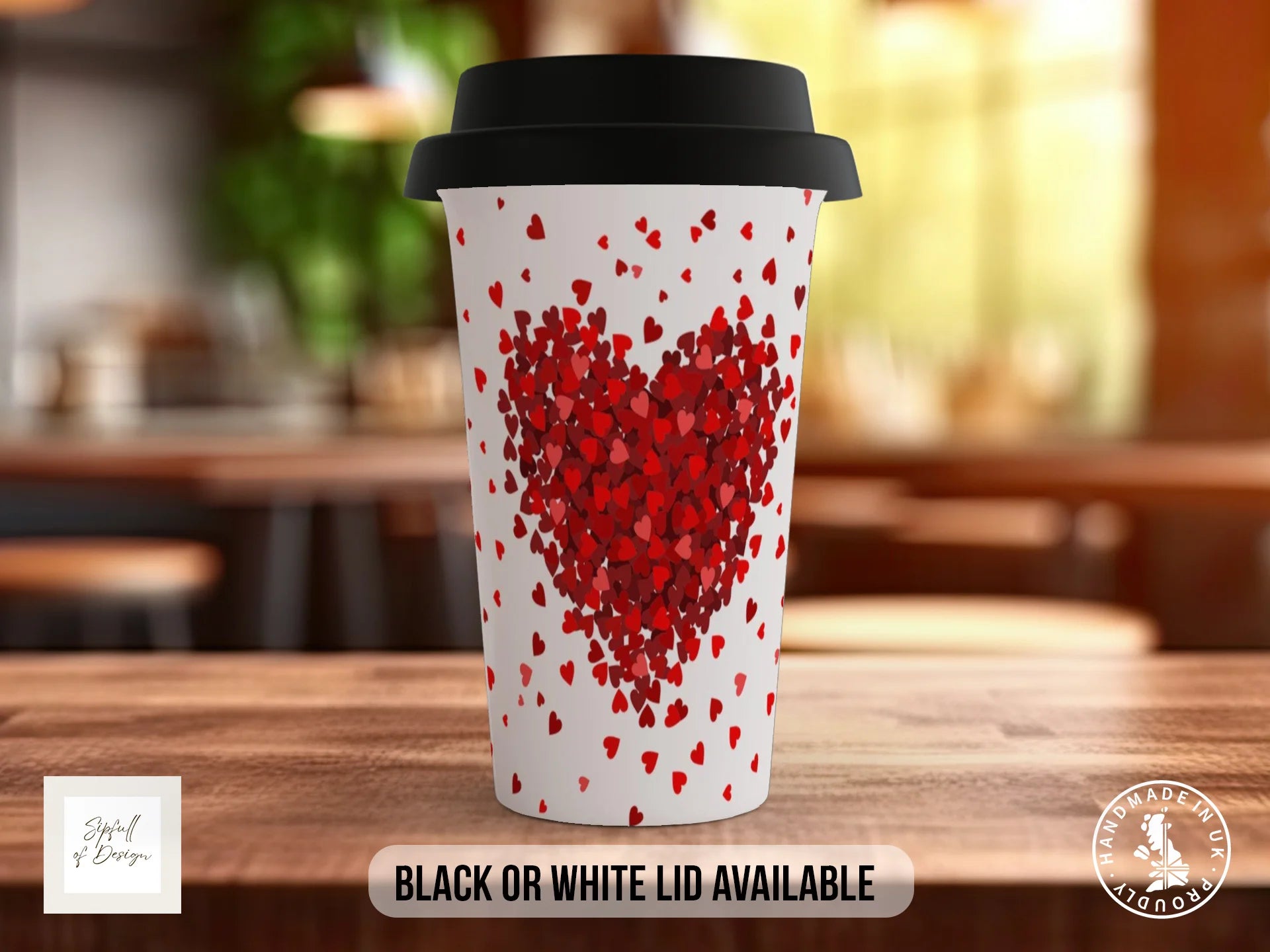 Valentine's Heart Mug | Mini Heart Confetti Design Romantic Gift Travel Mug